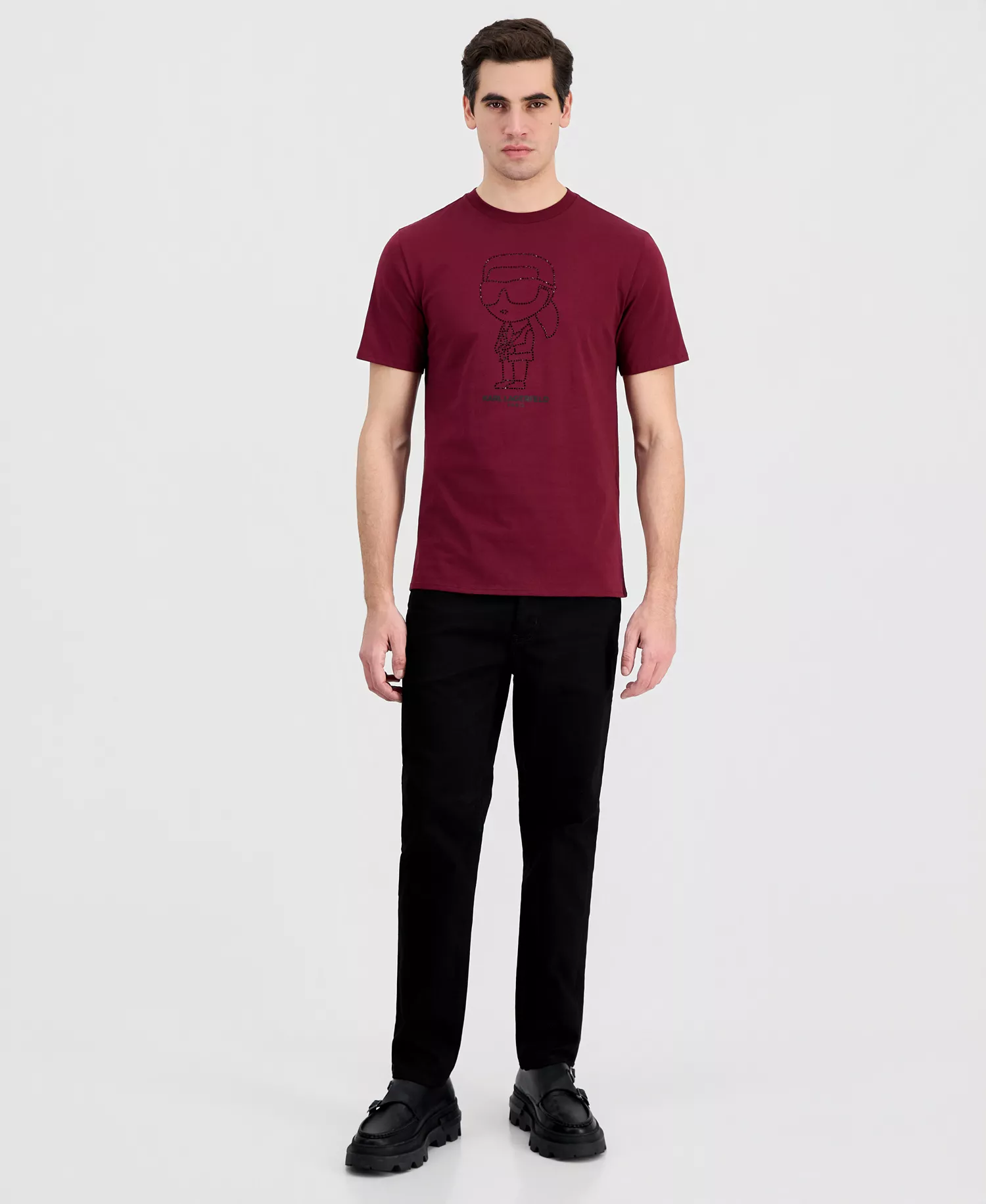 Men's Rhinestone Outlined Karl Tee - WINE - L