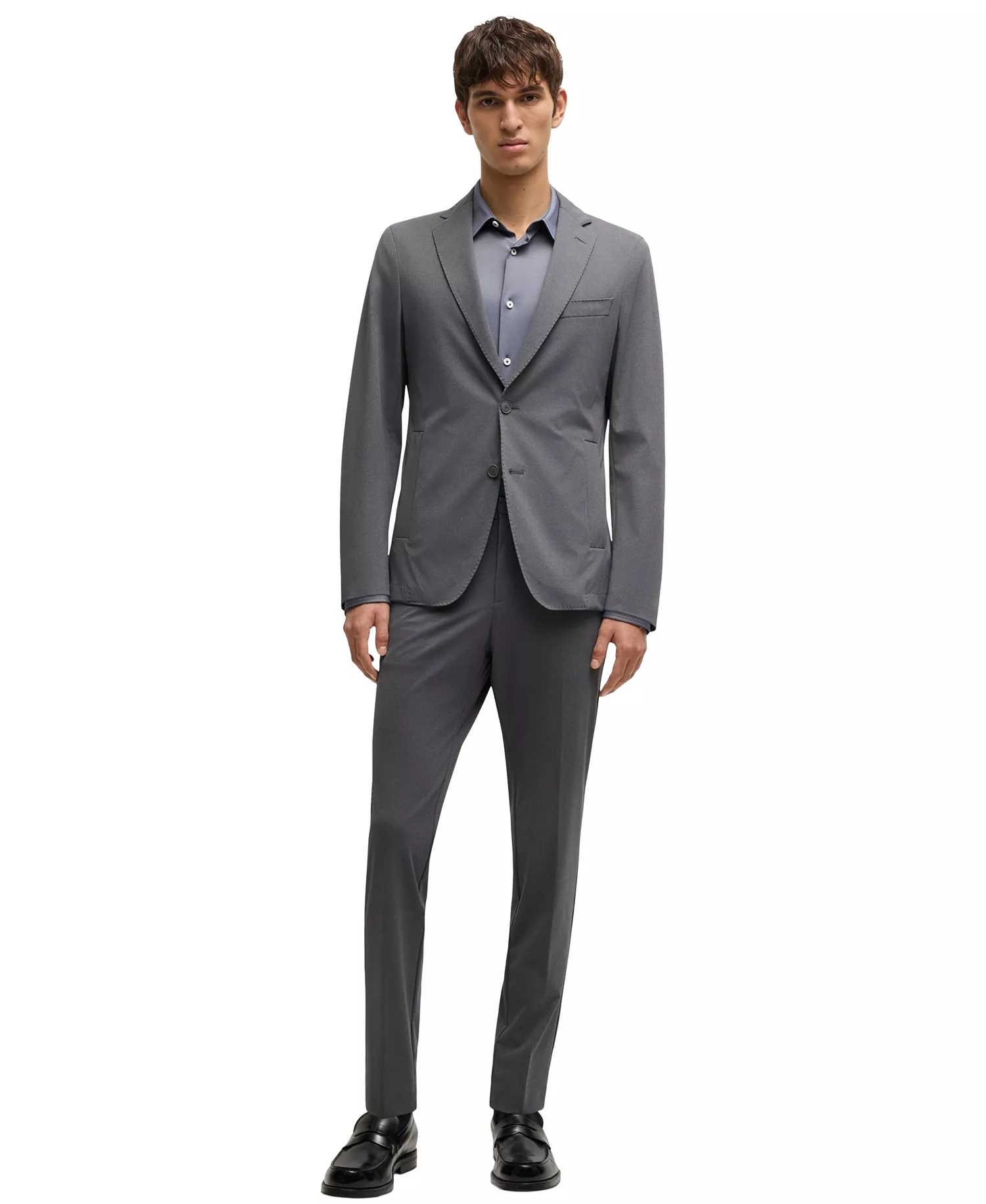 Men's Slim-Fit Performance-Stretch Shirt - Dark Blue - L