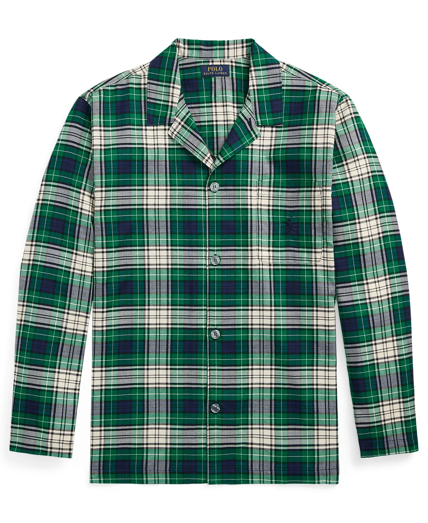 Men's Flannel Pajama Shirt - White/Green - L