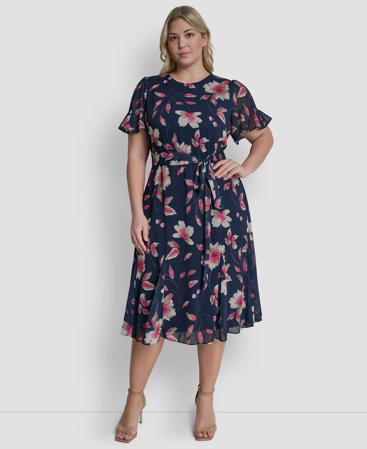 Plus Size Jewel Neck Fit & Flare Midi Dress - Indigo Multi - 14W