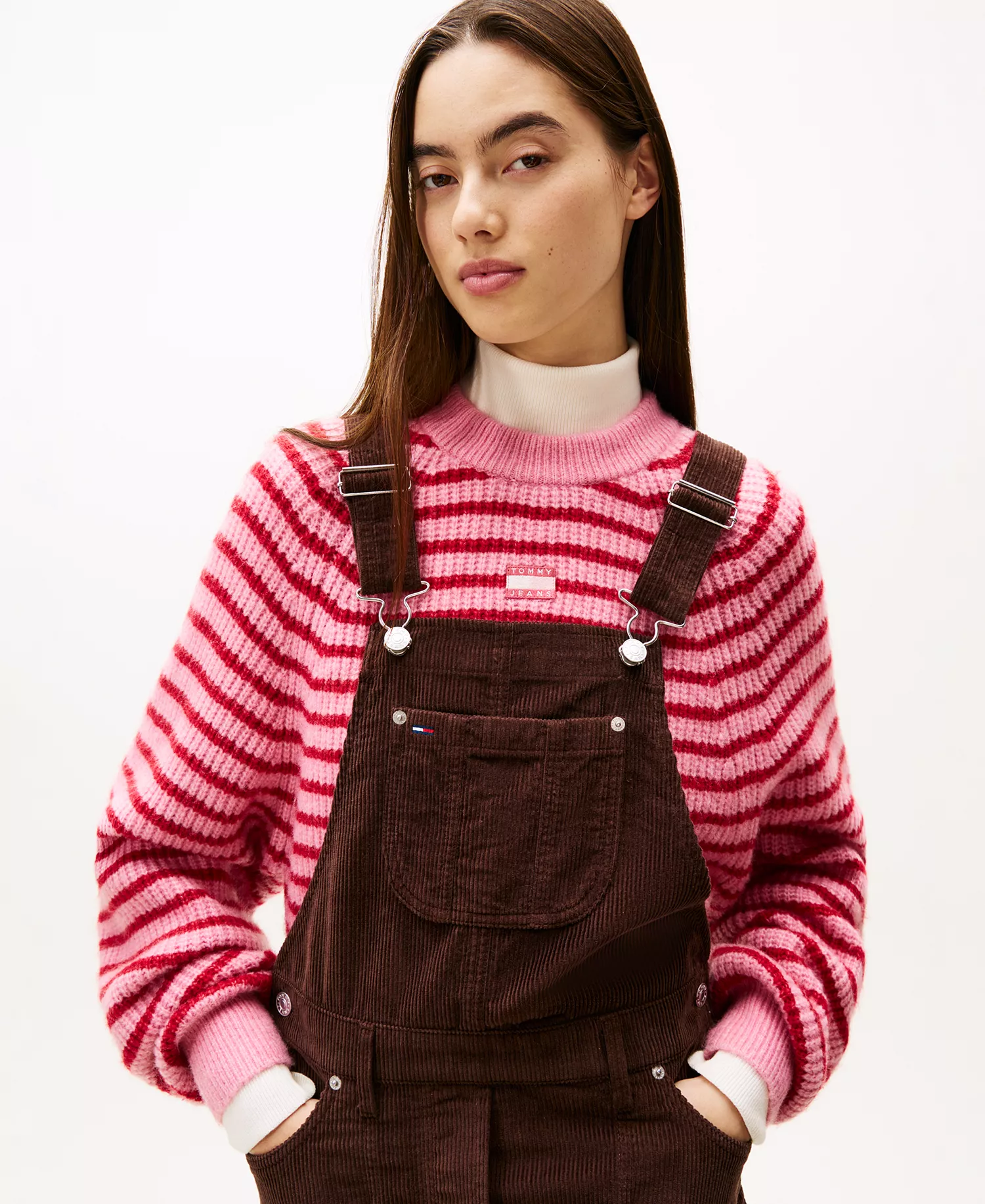 Women's Script Cord Dungarees Dress - Rich Brown - L