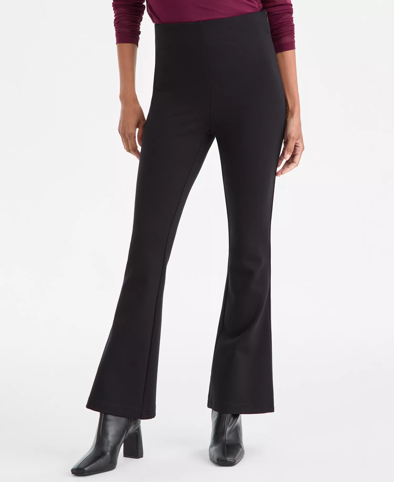 Petite Ponte-Knit Flare Pants, Created for Macy's - Deep Black - P/L