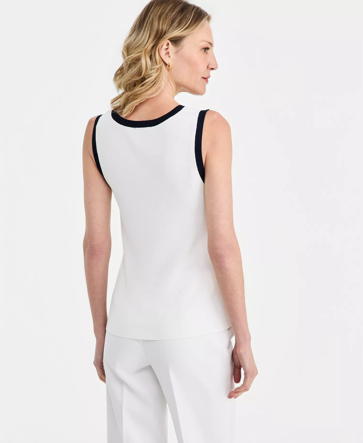 Women's Scoop-Neck Sleeveless Top - Ivory Navy - L