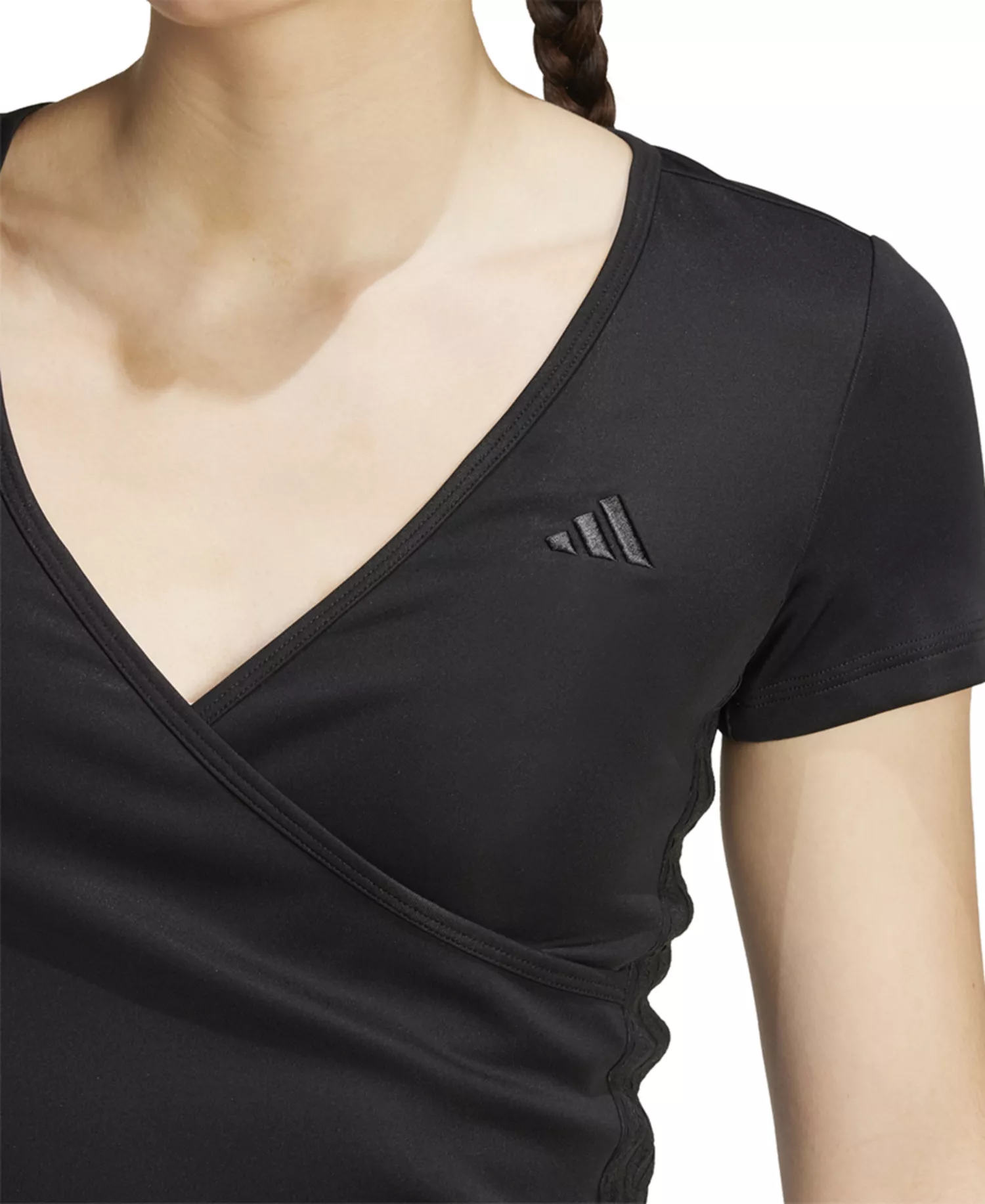 Women's Surplice-Neck Three-Stripes Short-Sleeve T-Shirt  - Black/black - 2XL