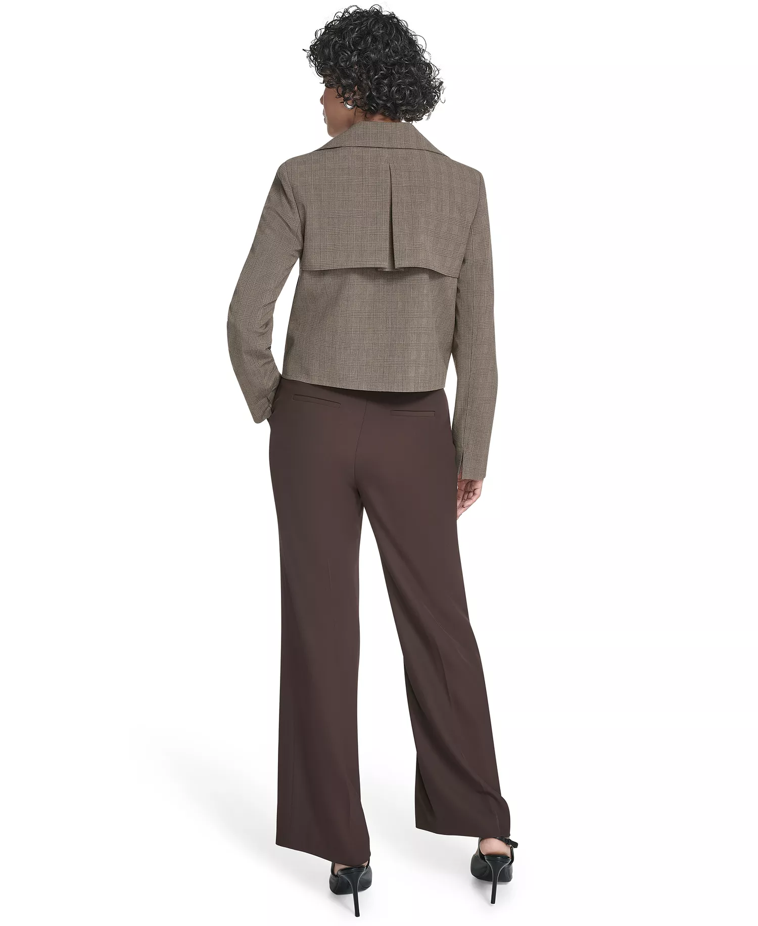 Women's Notch Lapel Collar Cropped Trench Jacket - Oak Leaf Multi - 10