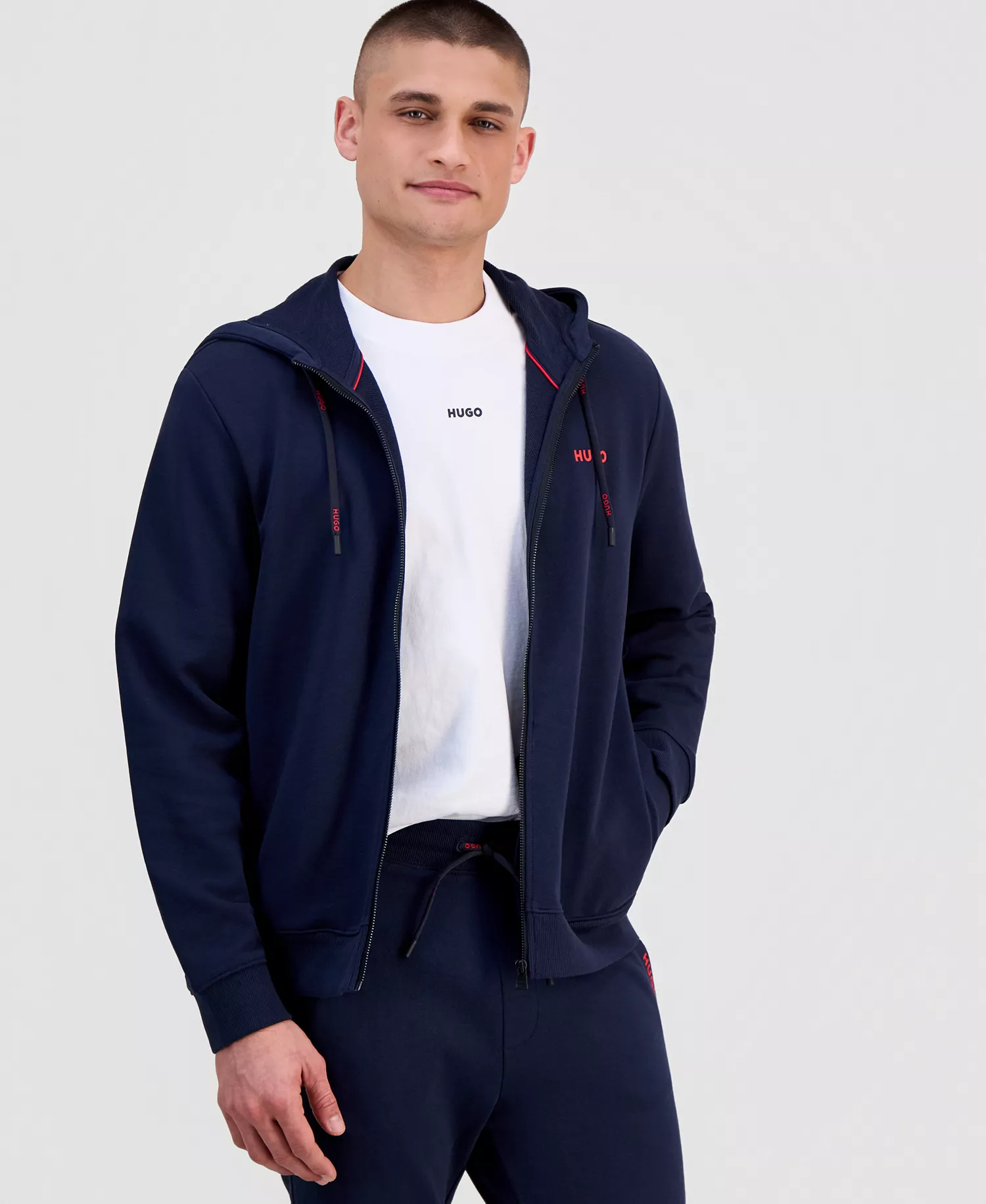 Men's Cotton Logo Full-Zip Hoodie - Dark Blue - M