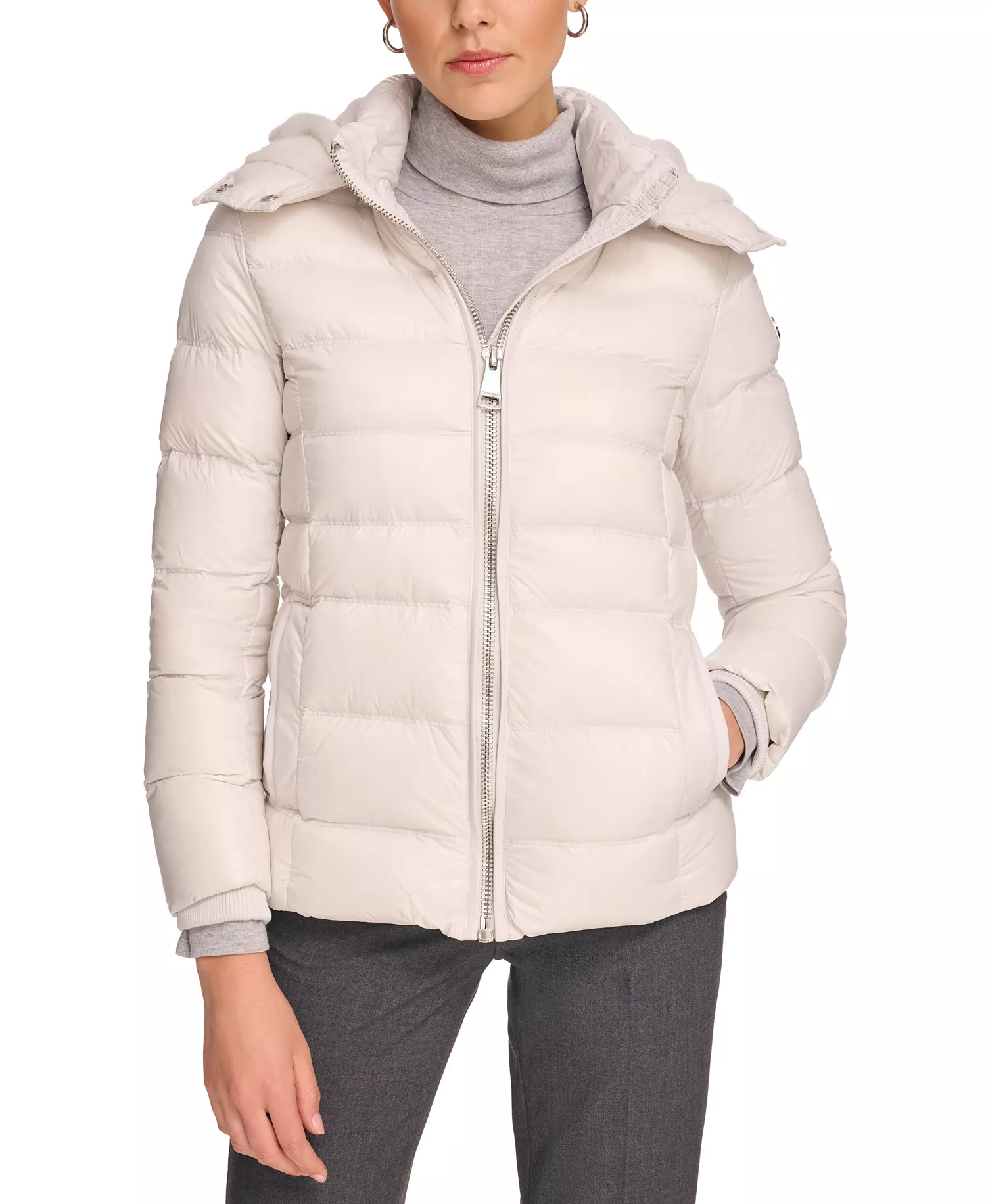 Women's Shine Hooded Down Puffer Jacket - Dove Grey - L