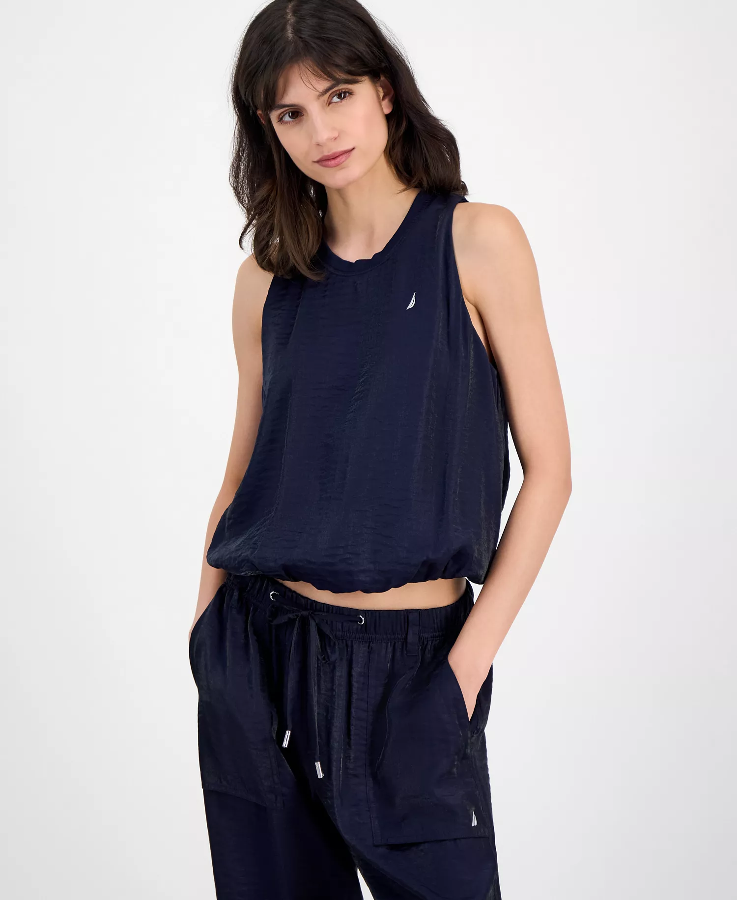 Nautica Women's Crewneck Sleeveless Bubble Top - Night Sky - L