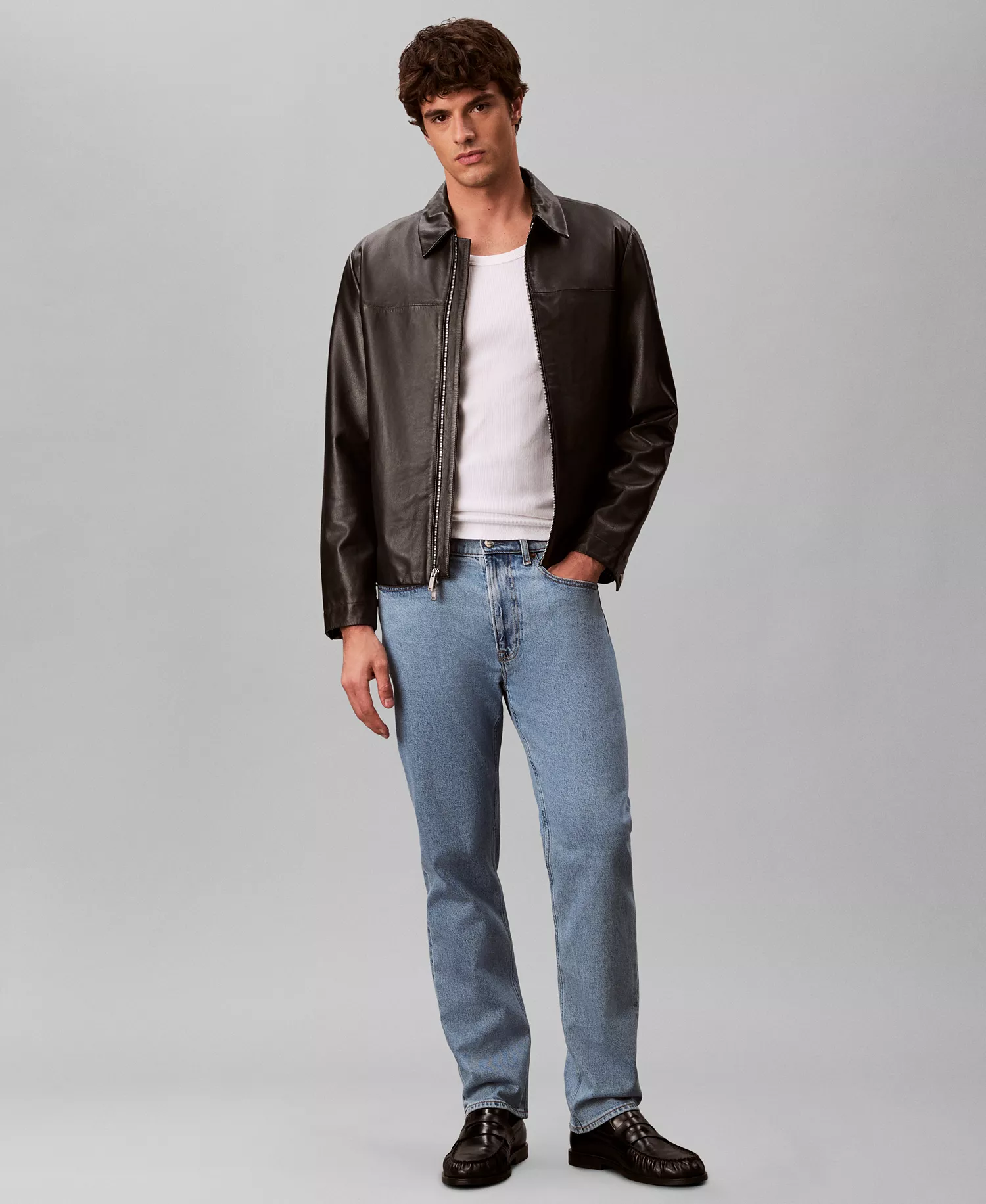 Men's Straight-Fit Stretch Denim Jeans - Adam Lt Stone - 30x30