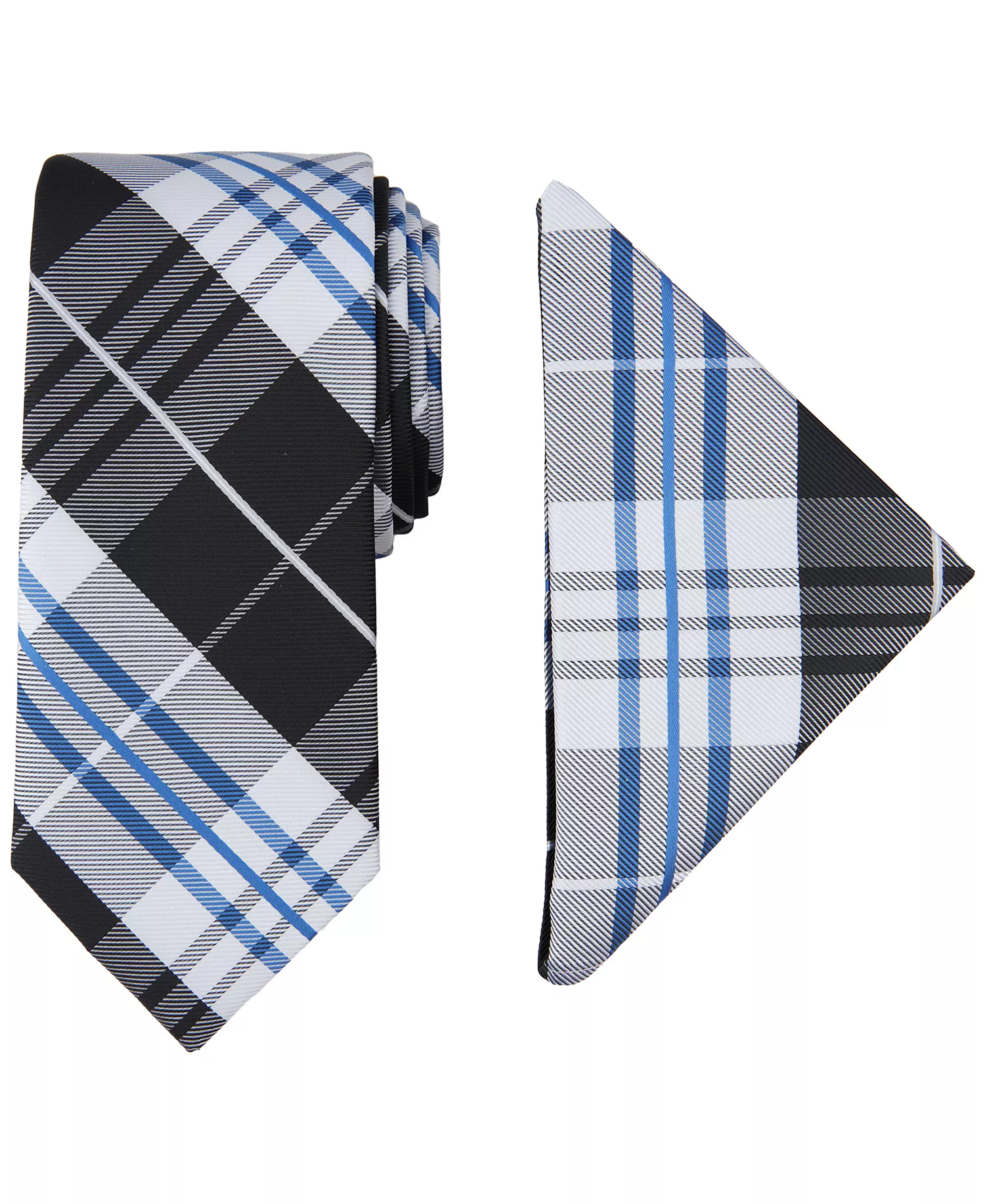 Men's Lydonia Plaid Tie & Pocket Square Set - Black - ONE SIZE