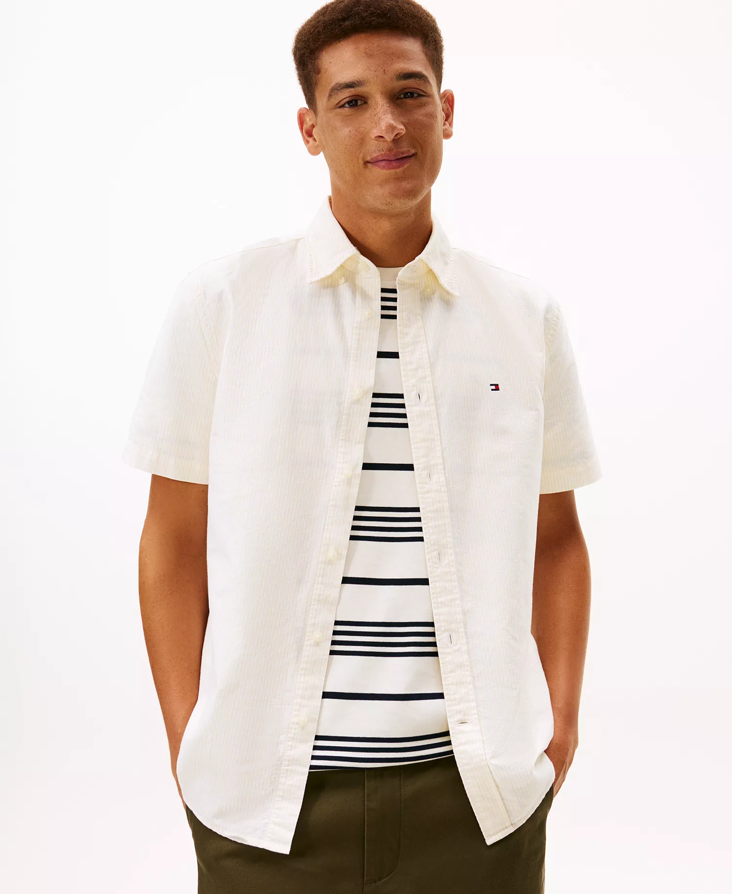 Men's Heritage Oxford Stripe Short Sleeve Shirt - Citronella / Stripe - L