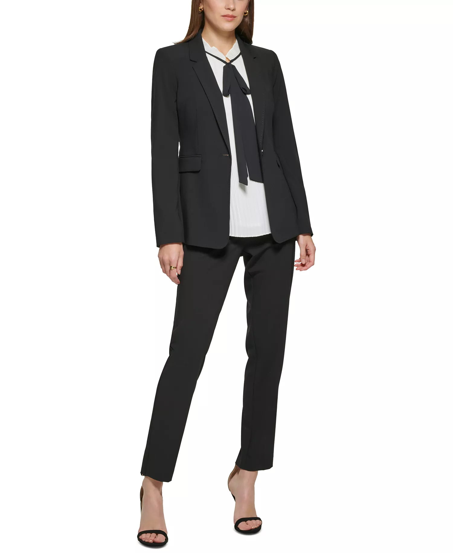 Petites Pick-Stitch Single-Button Blazer, Created for Macy's - Black - 10P
