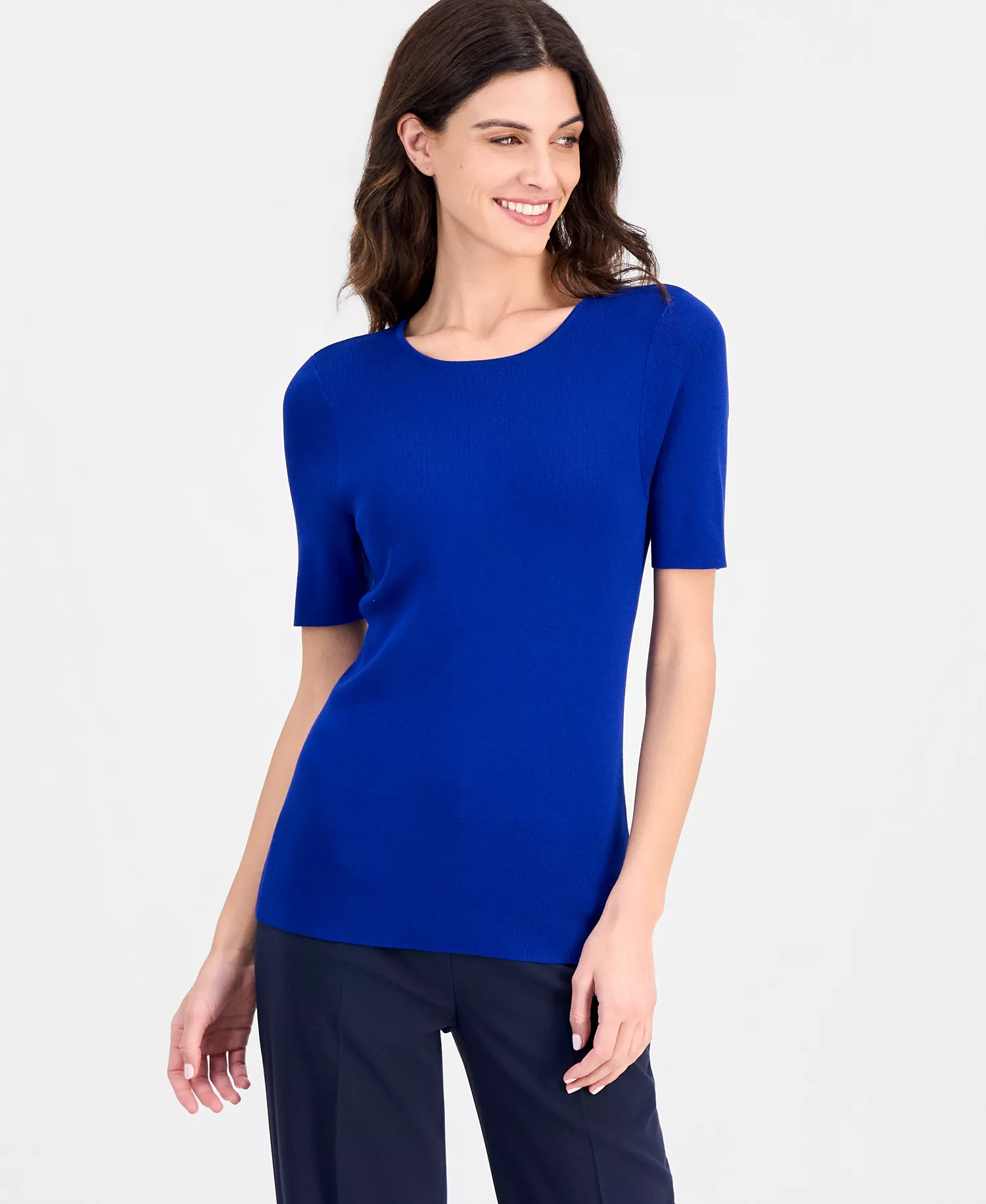 Women's Short-Sleeve Sweater T-Shirt - Cobalt - L