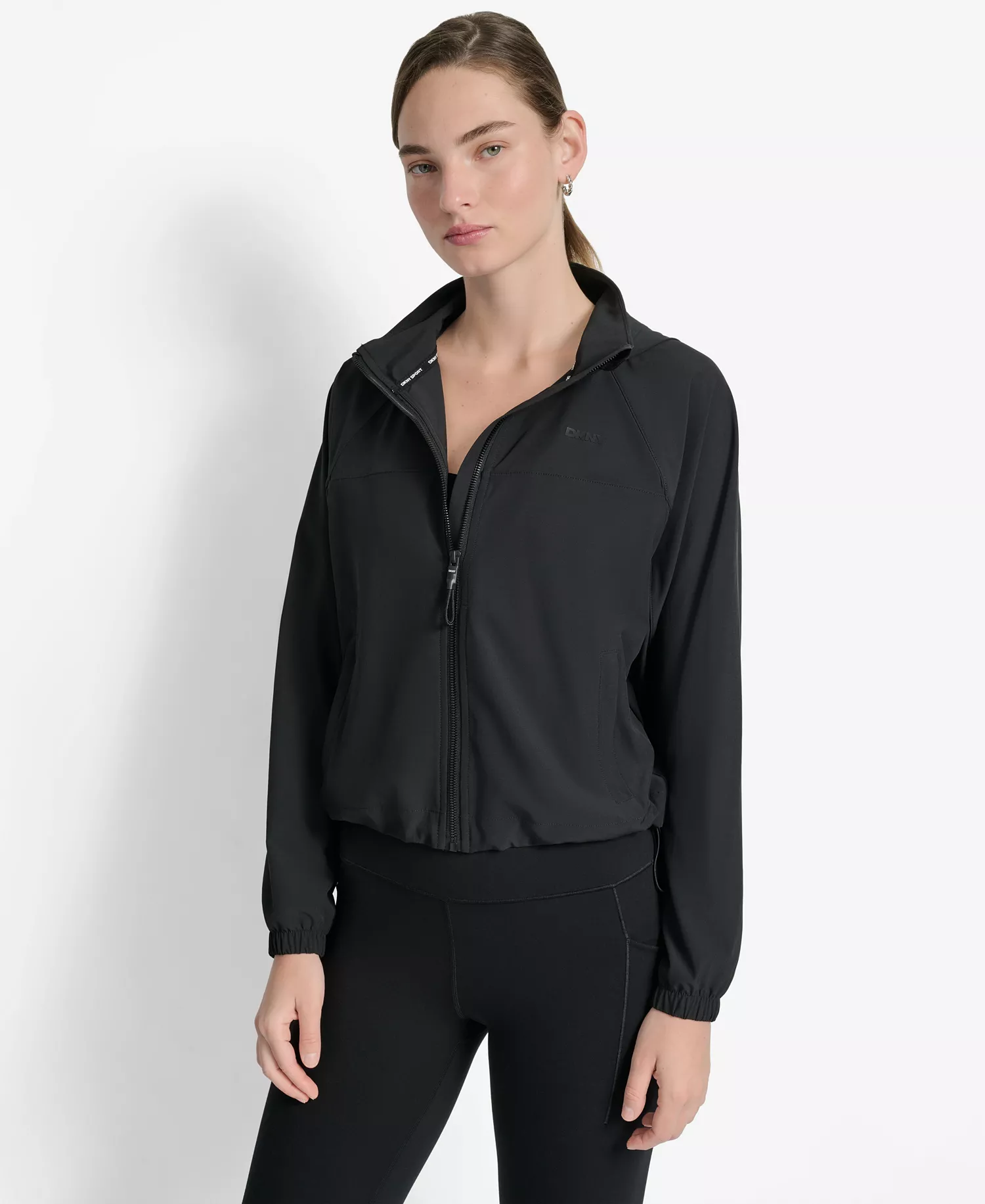 Women's Hooded Jacket with Logo Elastic Detail  - Black - L