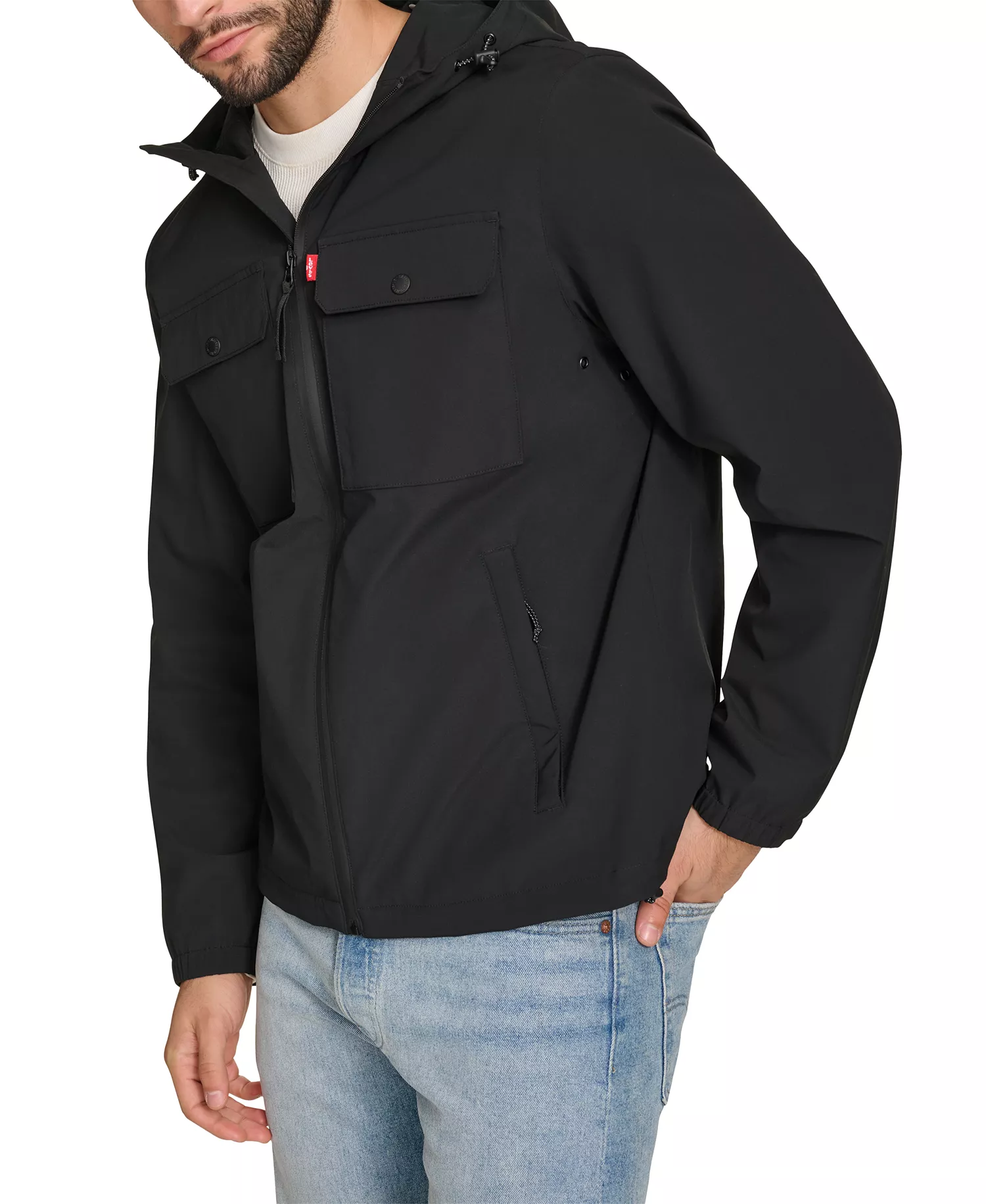 Men's Hooded Rain Jacket - Black - 2XL
