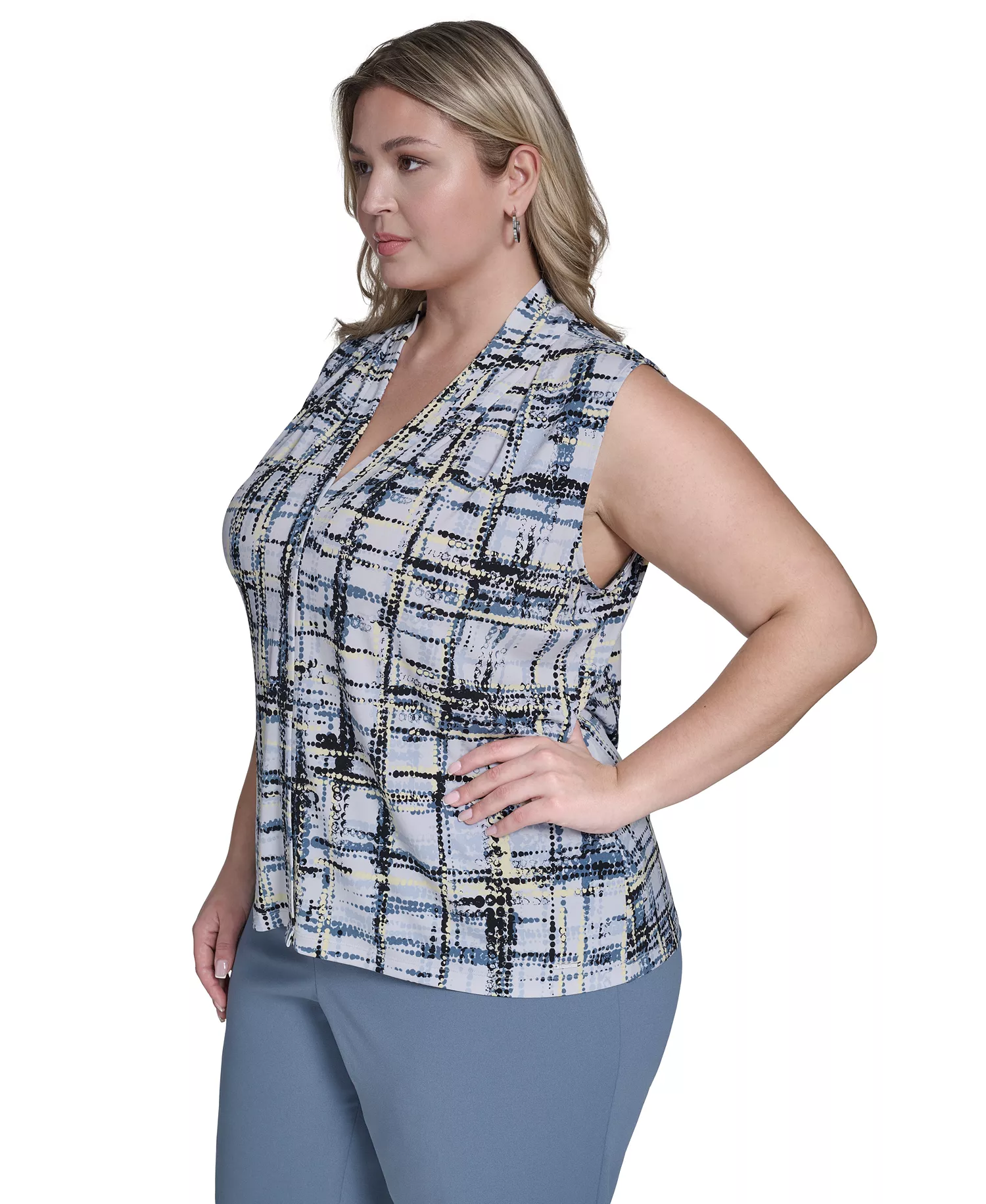 Plus Size Printed Sleeveless V-Neck Top - Zen Multi - 1X