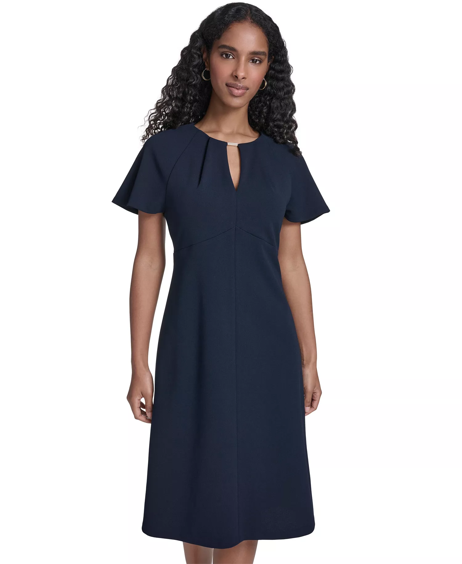 Women's Key-Hole Neck Midi Dress - Sky Captain - 10