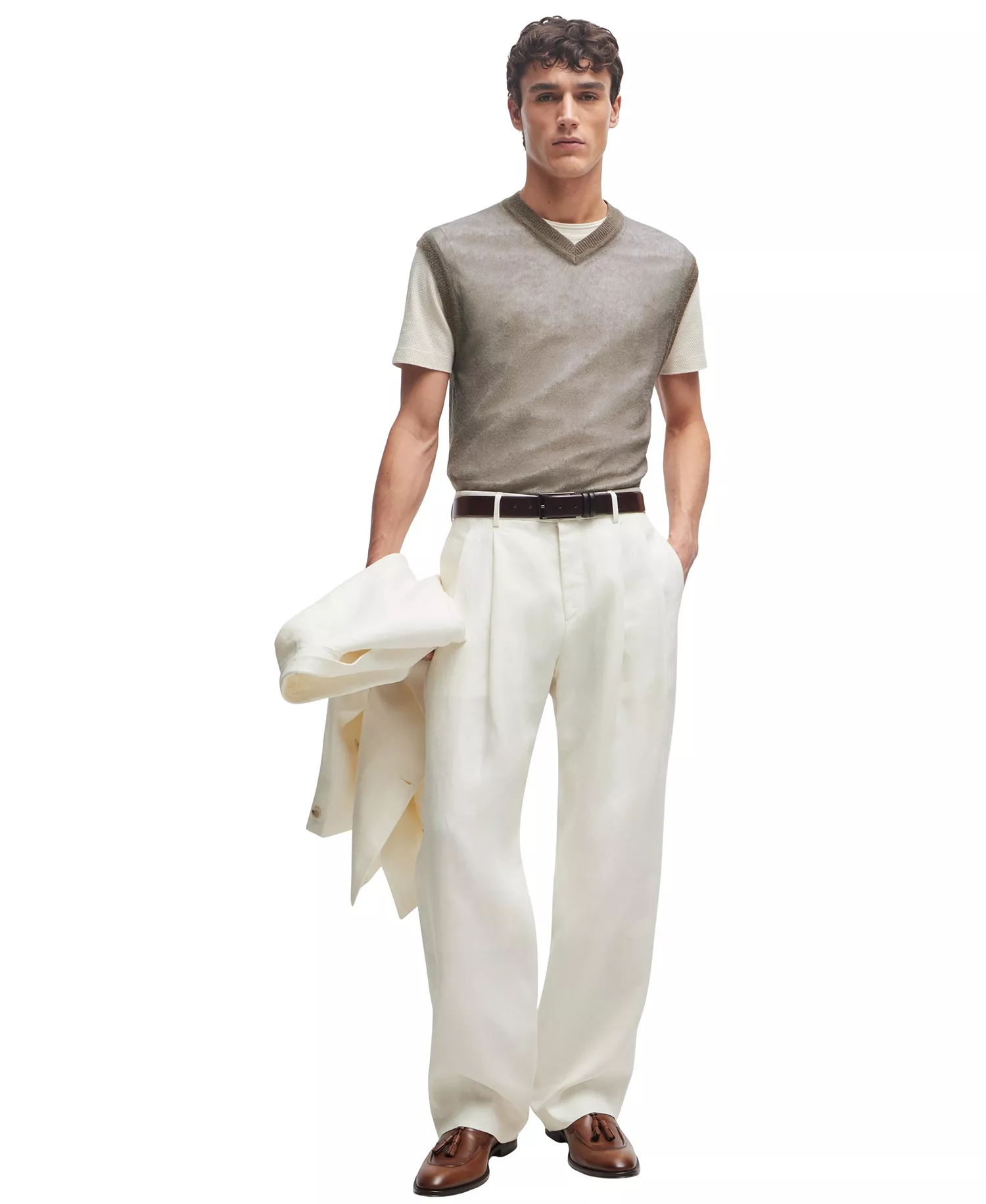 Men's Regular Fit Wool-Blend Sleeveless Sweater - Open Beige - M