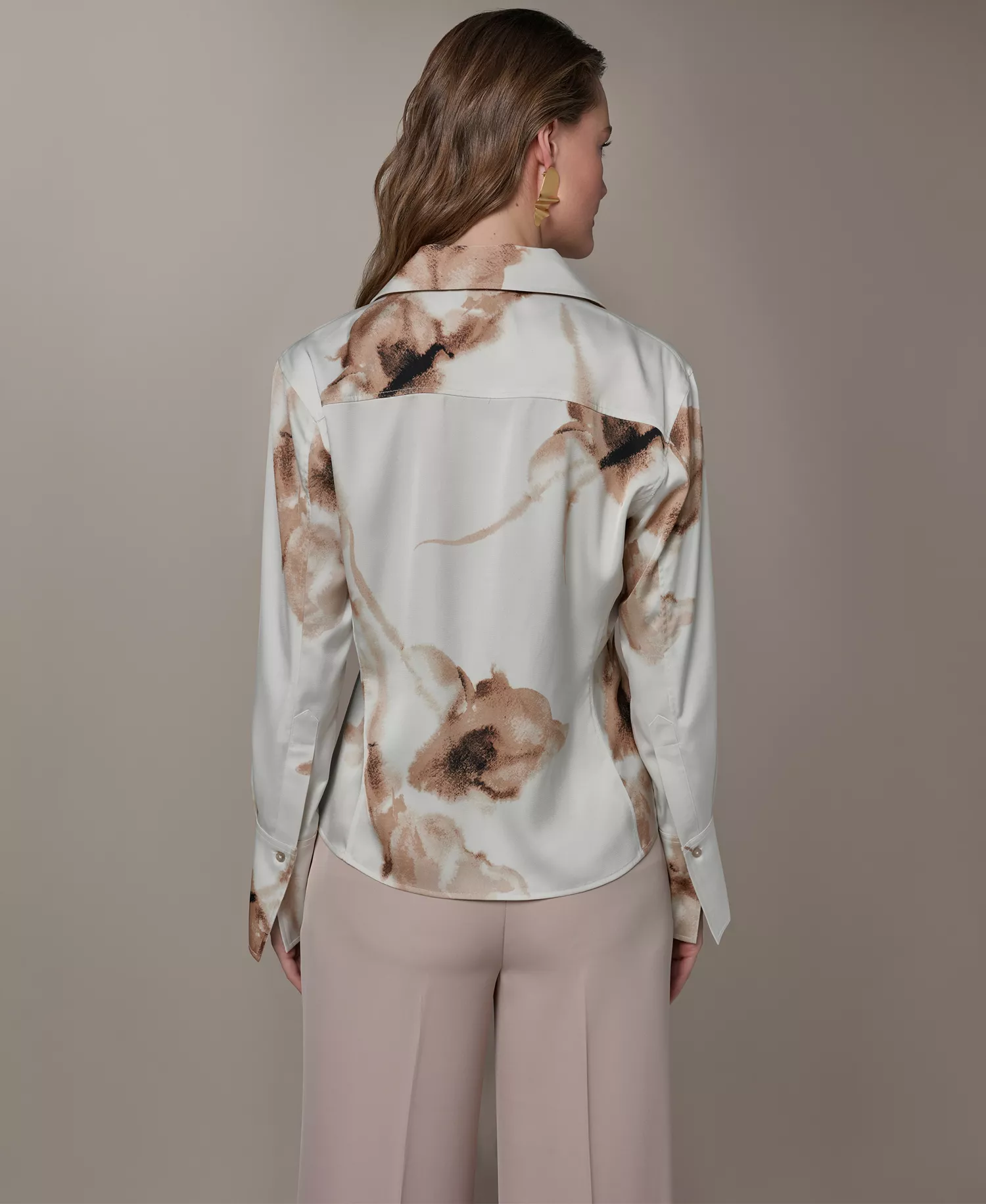 Women's Collared Blouse - Dk11305 Light Tuscan Gray Multi - L