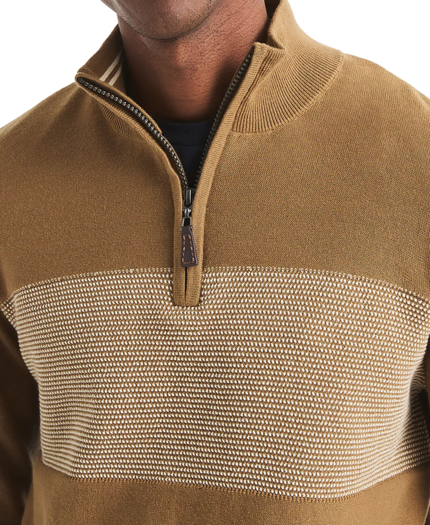 Men's Textured Quarter-Zip Colorblocked Sweater - Butternut - 2XL