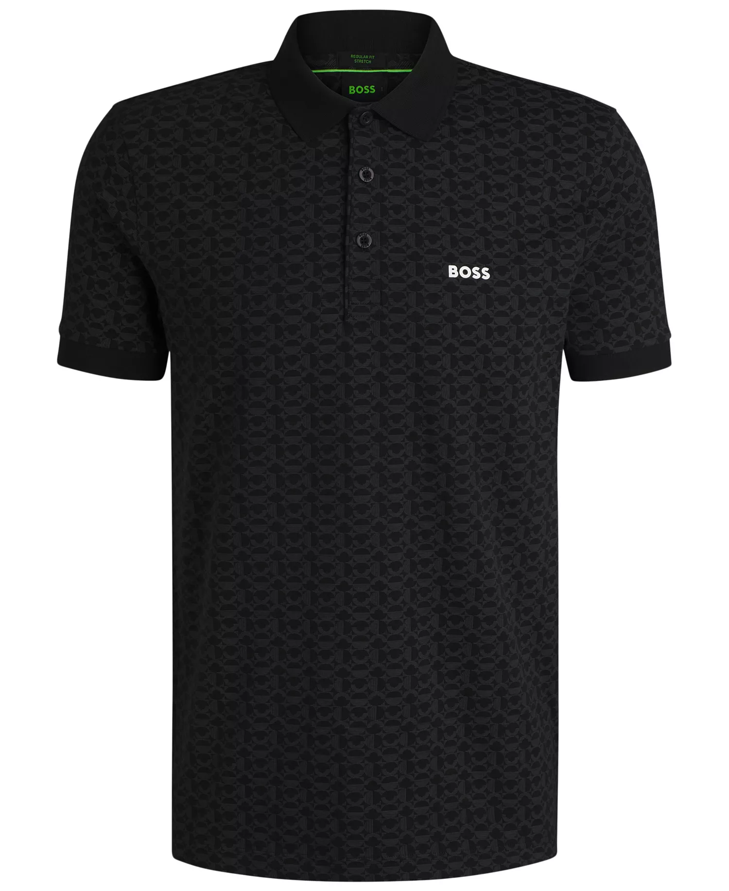 Men's Stretch Cotton Printed Paddy Polo Shirt - Black - M