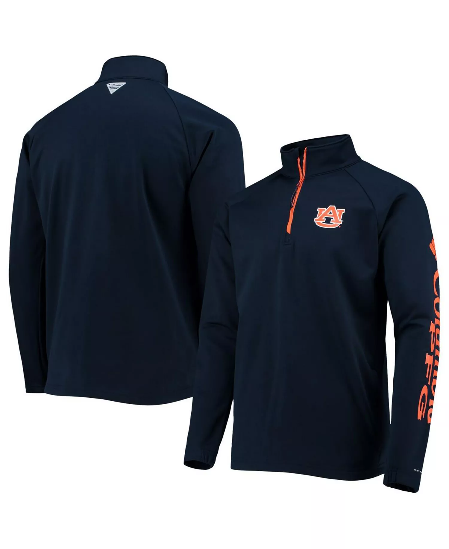 Men's Navy Auburn Tigers Terminal Tackle Fleece Raglan Omni-Shade Quarter-Zip Jacket - Navy - L
