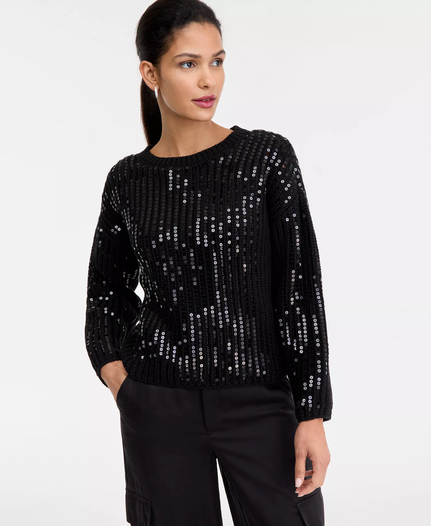 Women's Bold Sequin Sweater, Macy's Exclusive - Deep Black - L