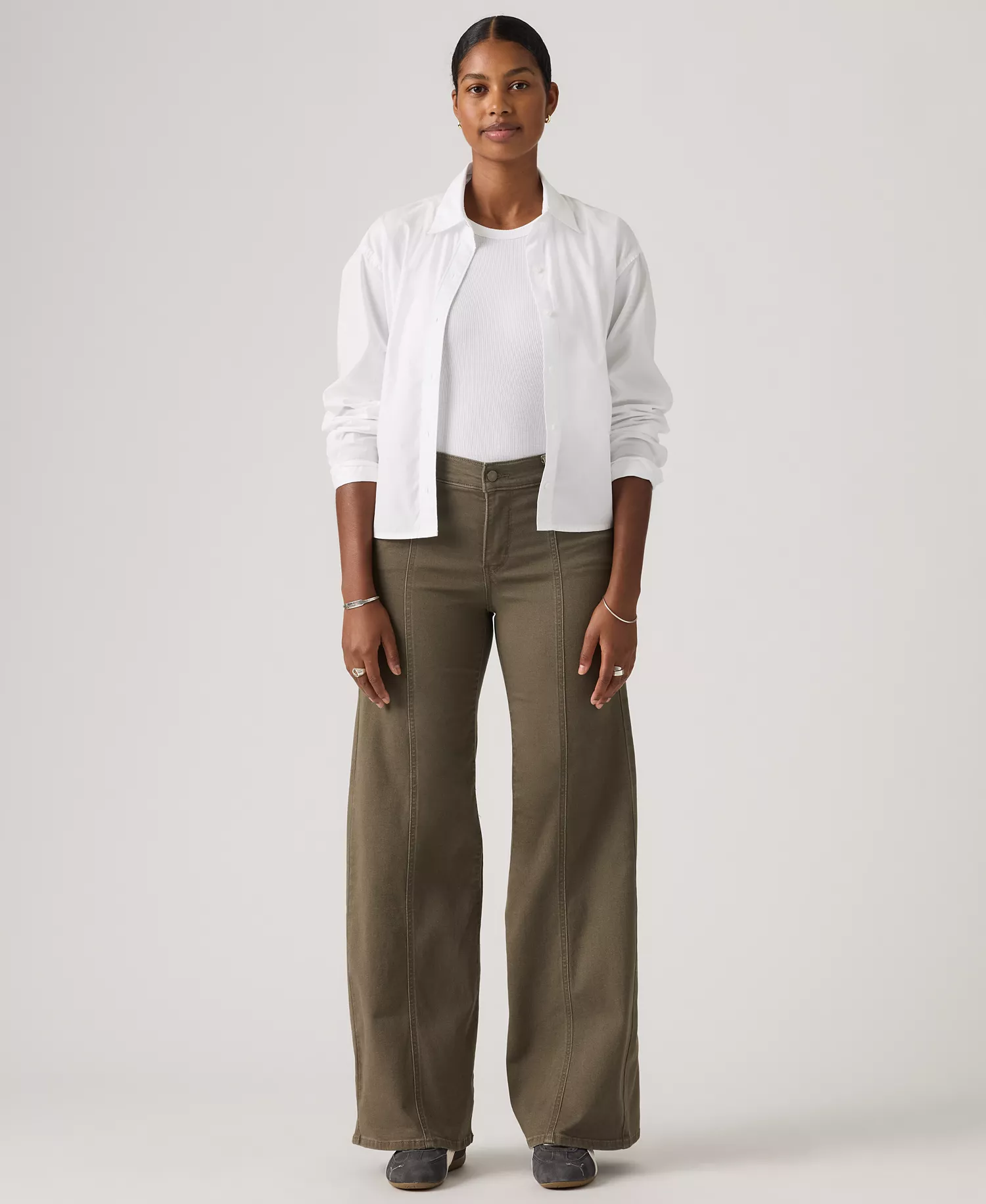 Women's 318 Seamed Wide-Leg Jeans - Canteen - 24