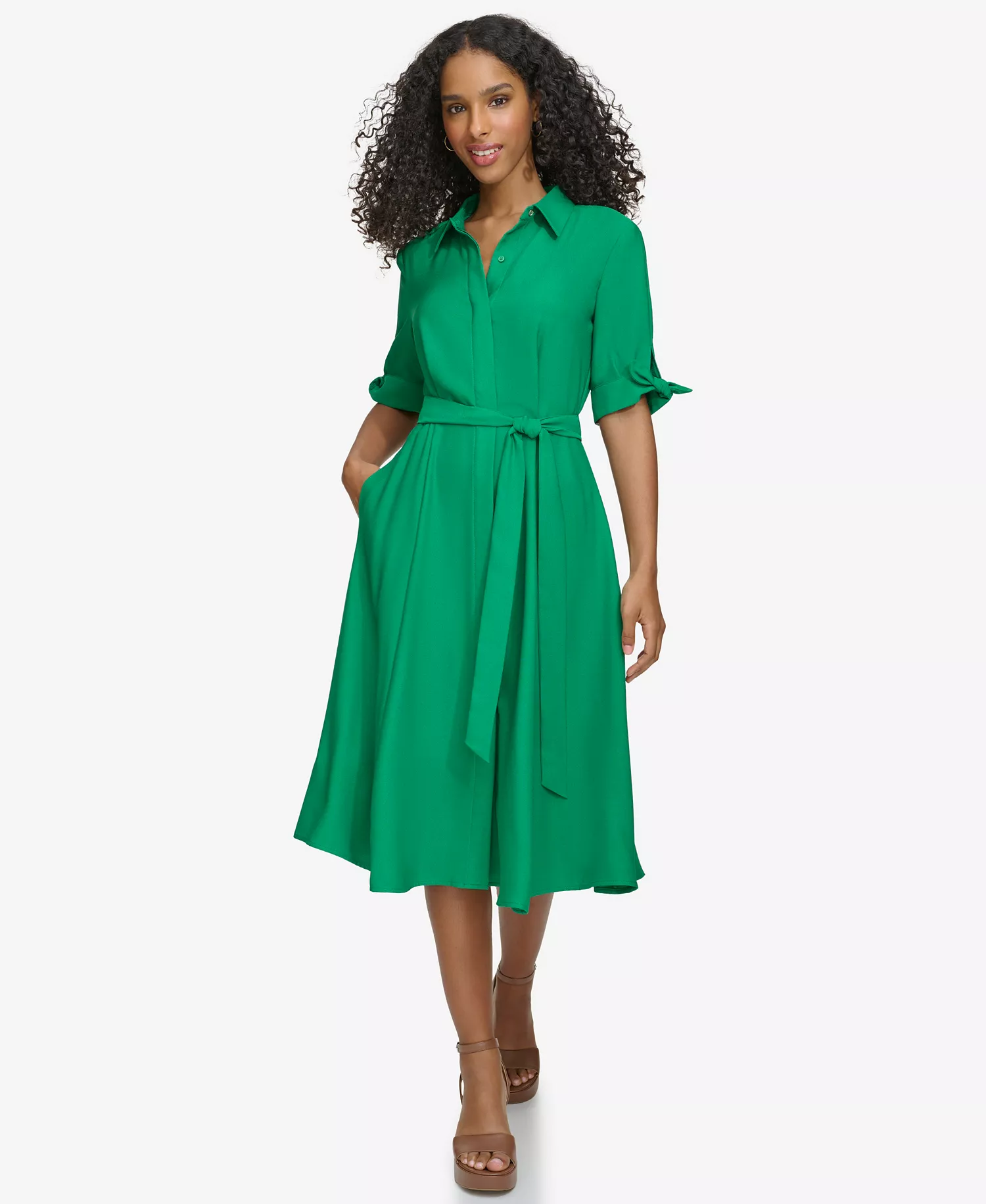 Women's Tie-Sleeve Collared Shirt Dress - Meadow - 10