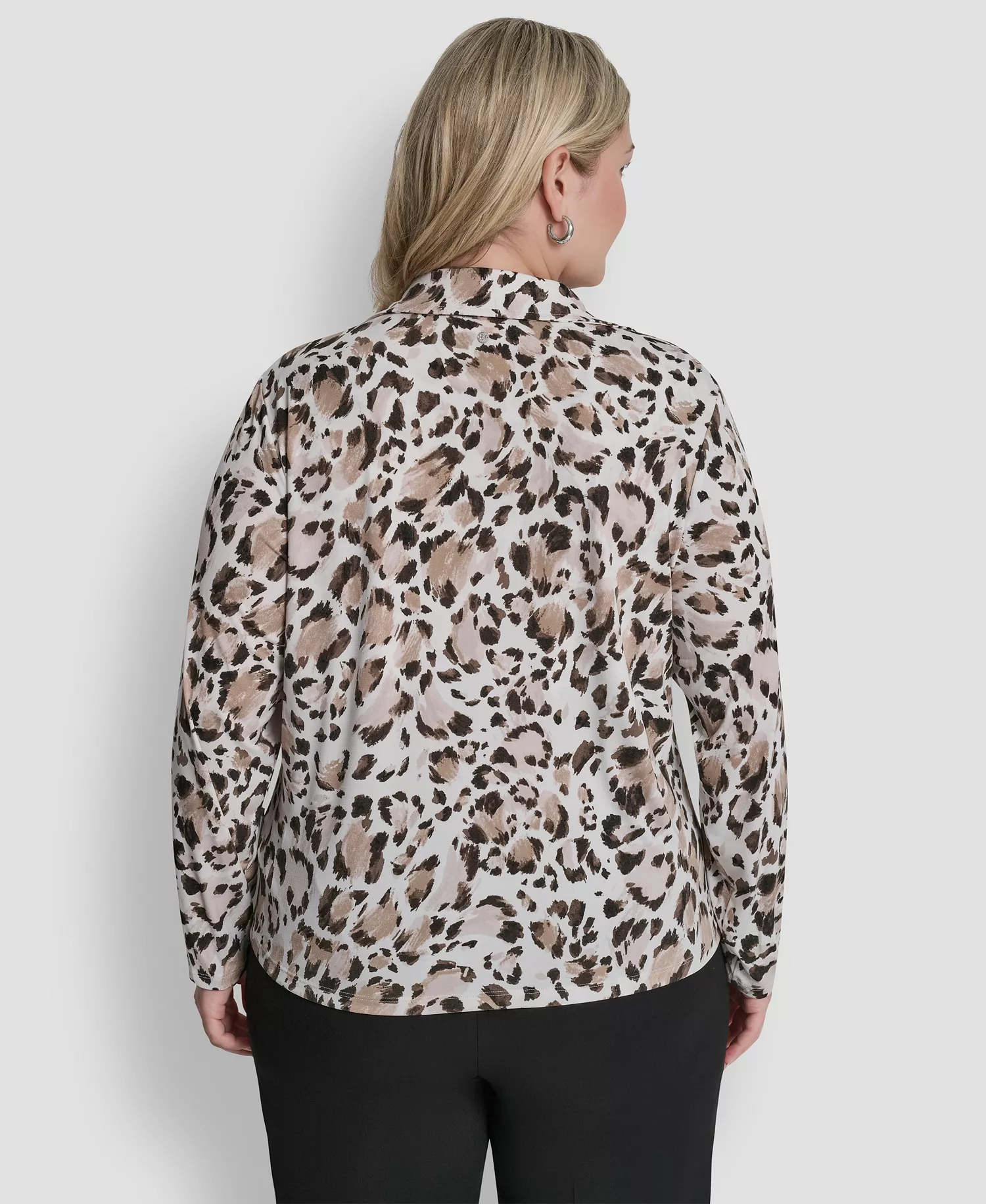 Plus Size Long-Sleeve Knot Front Top - Ivory/Travertine - 1X