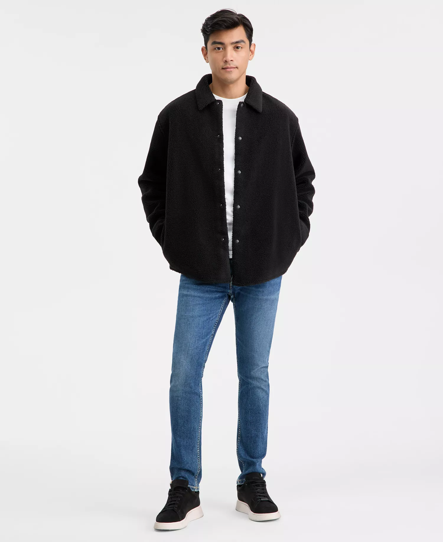 Men's Ebolt Solid-Color Fleece Shirt Jacket - Black - 2XL