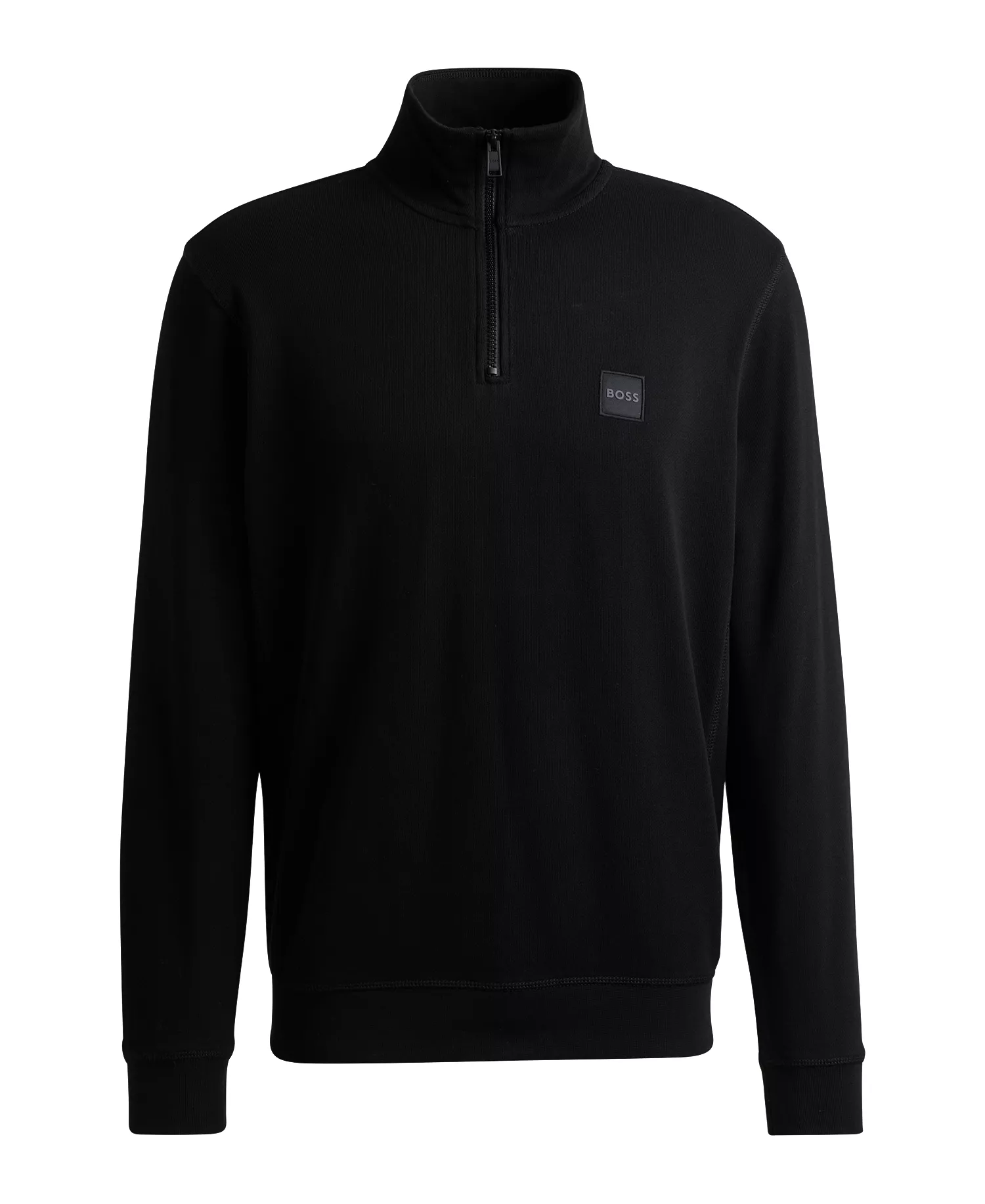 Men's Cotton Terry Logo Patch Zip-Neck Sweatshirt - Black - L