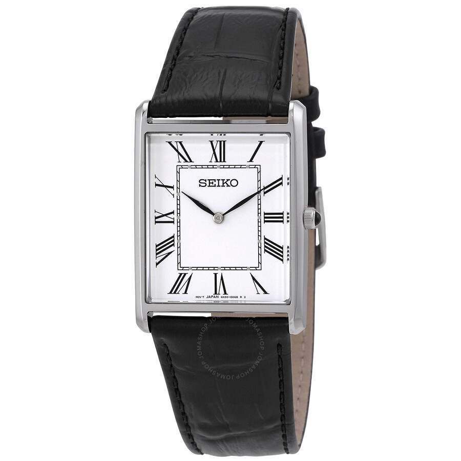 Seiko Essentials Quartz White Dial Black Leather Men's Watch