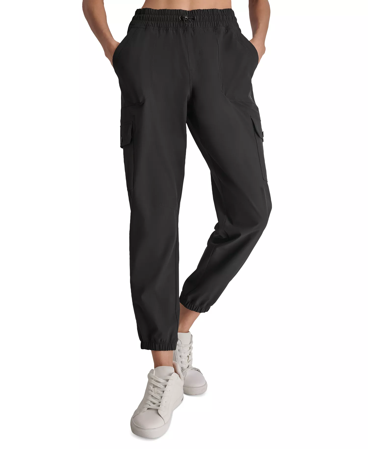 Women's Drawcord-Waist Cargo Jogger Pants - Black - L