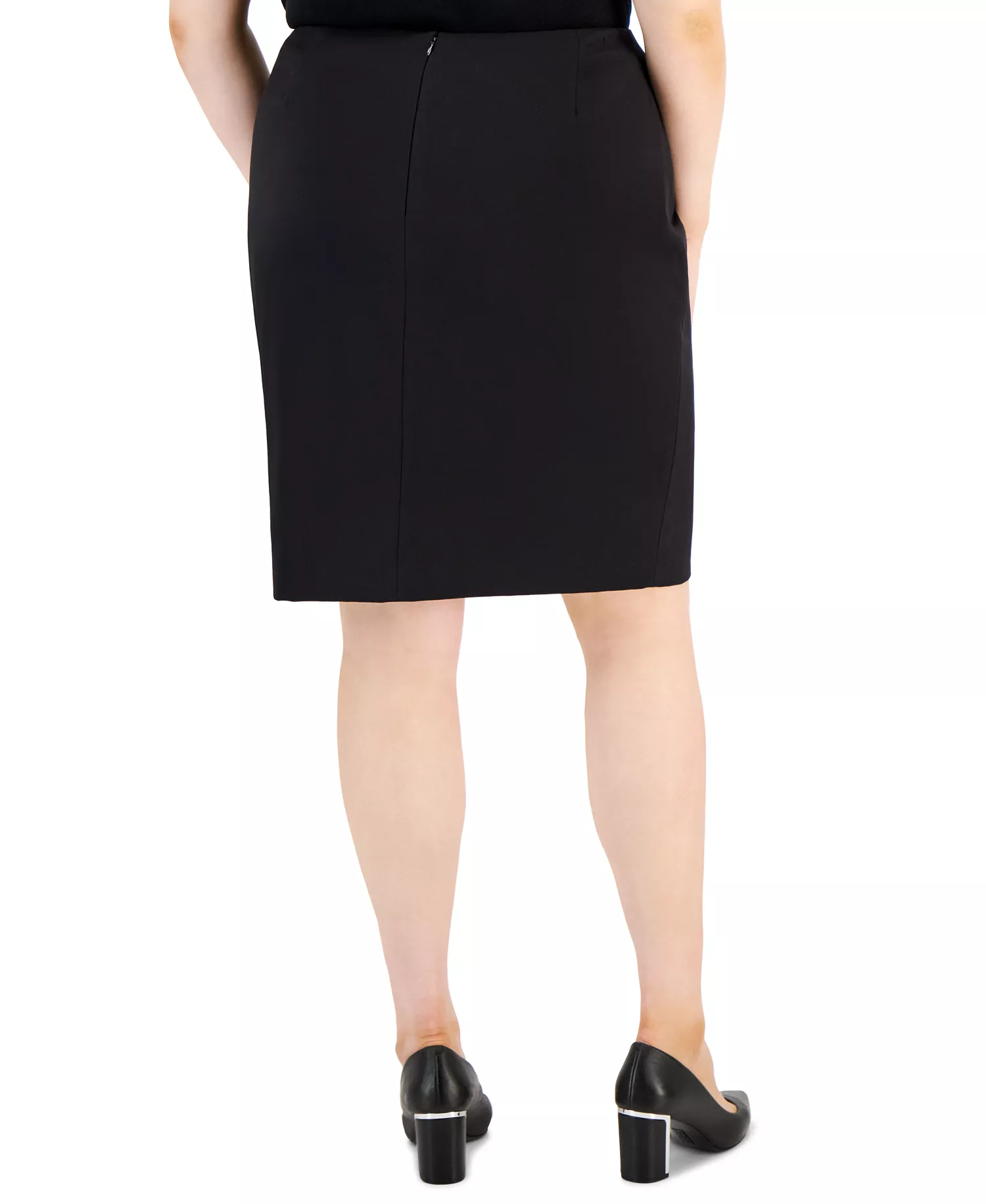 Plus Faux Double-Breasted Jacket & Pencil Skirt - Black - 14W