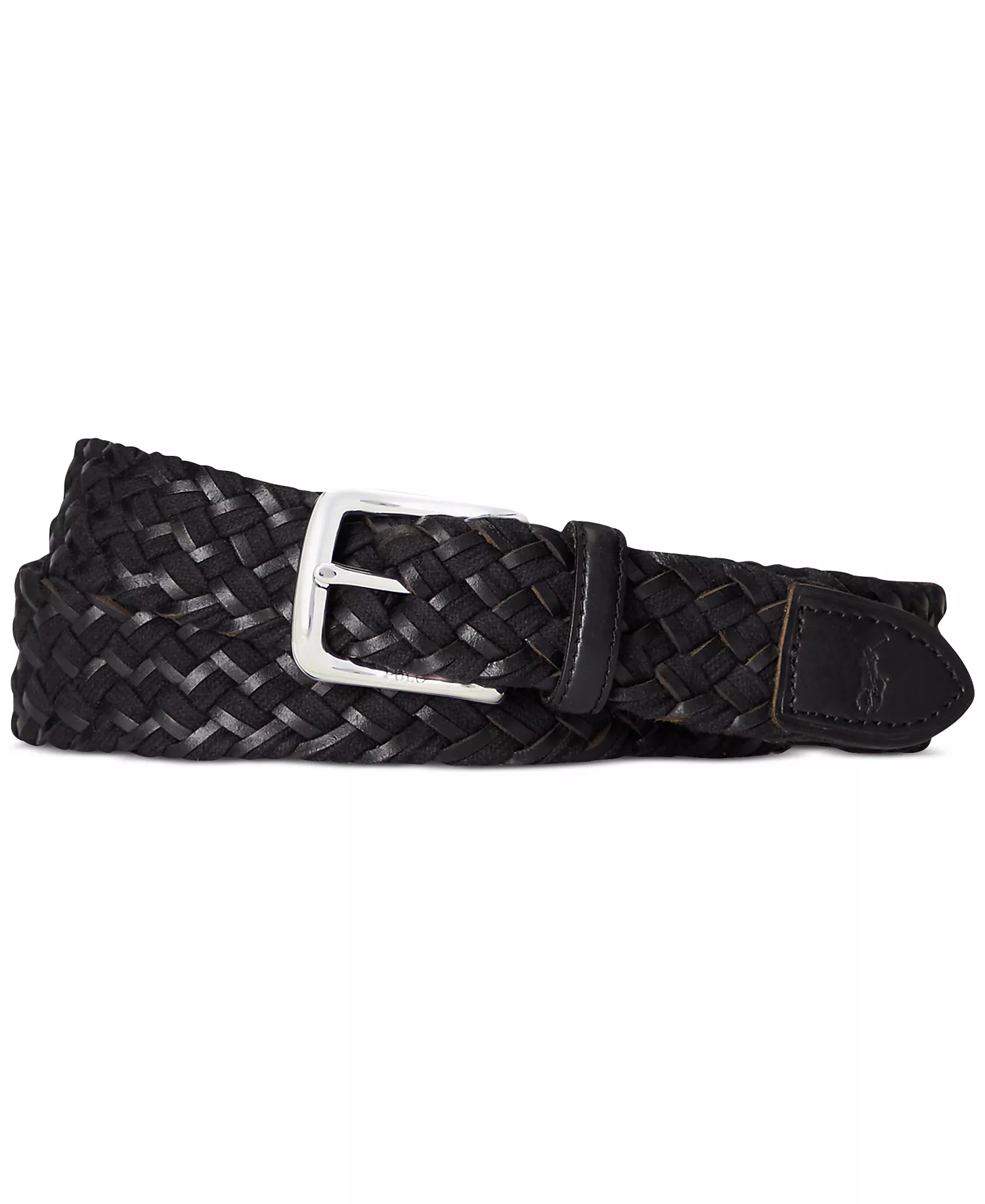 Men's Braided Leather & Cotton Belt - Polo Black/polo Black - 32