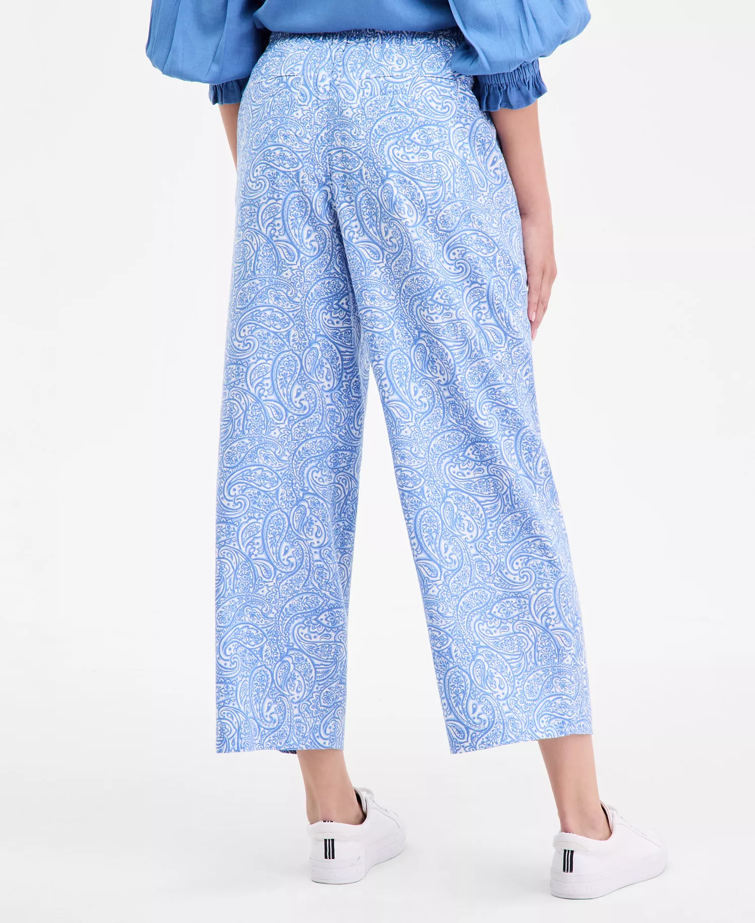 Nautica Women's Printed Linen-Blend Drawstring Pants - Blue Haze Multi - L