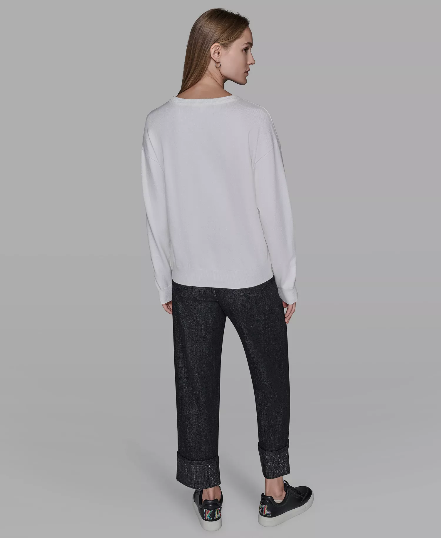 Women's Kool Karl Crewneck Sweater - Soft White/Black - XL