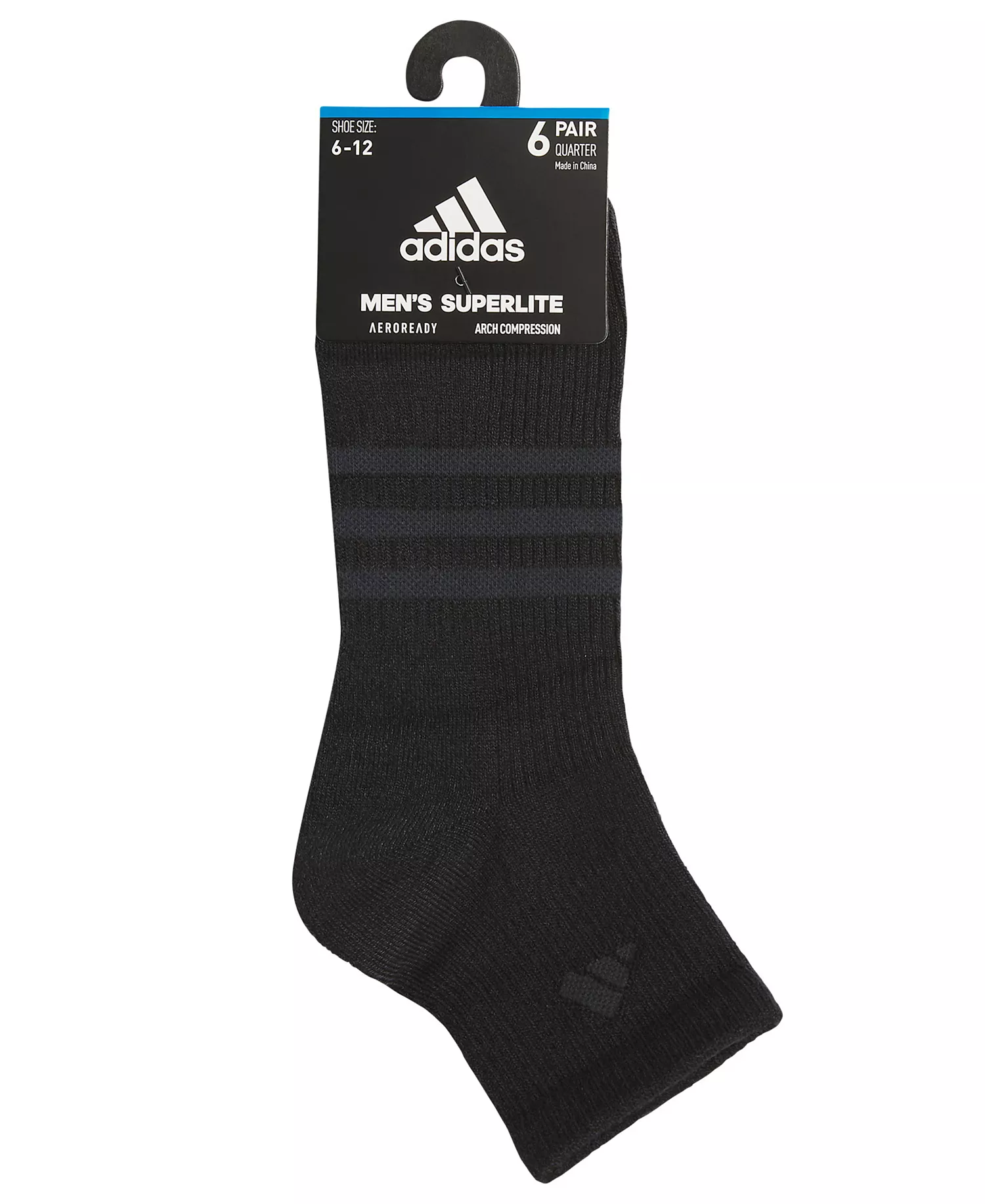 Men's Superlite 3.0 Quarter Socks, 6-Pack - Black/Night gray - 6-12