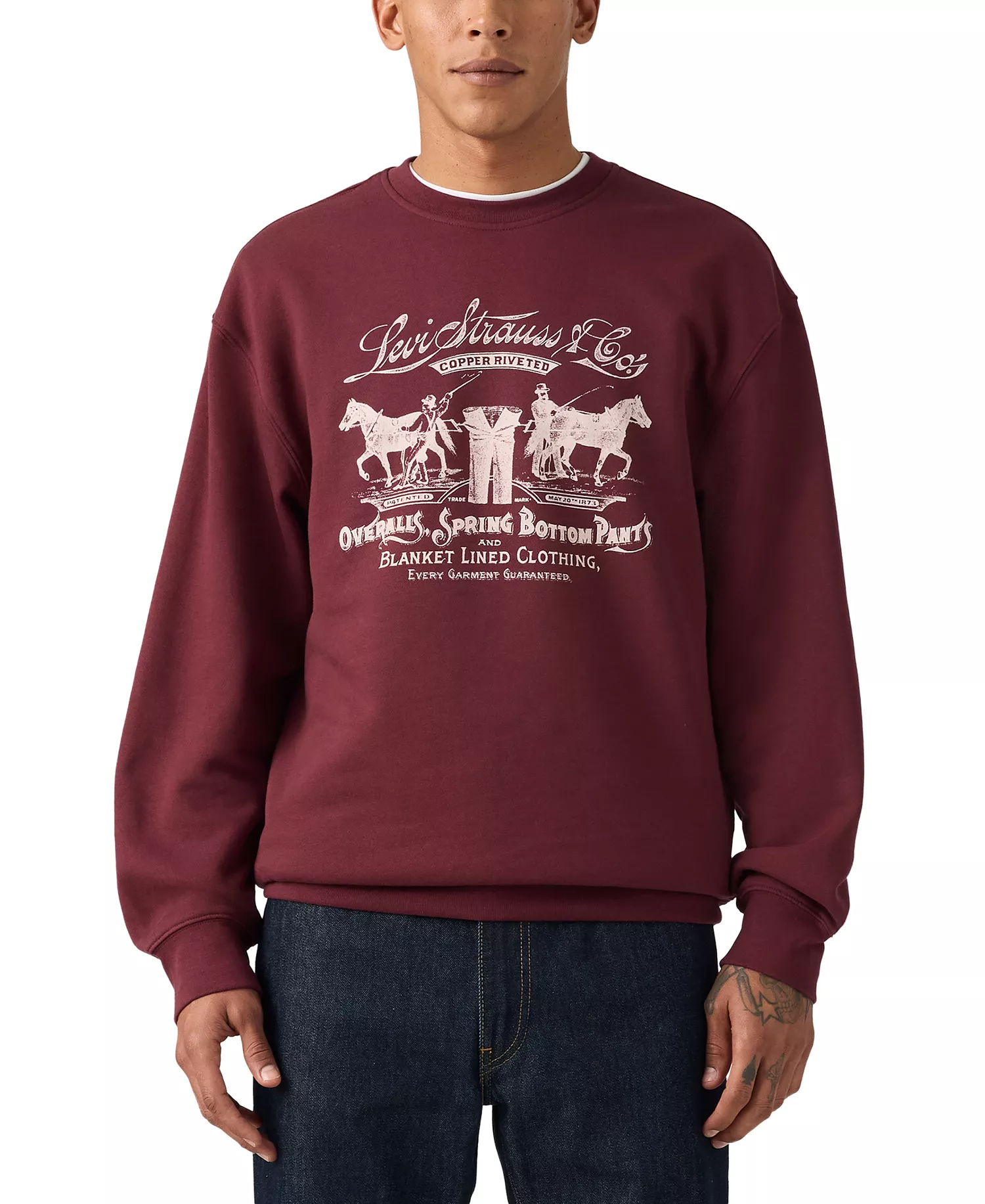Men's Crewneck Long-Sleeve Sweatshirt - Dark red - 2XL
