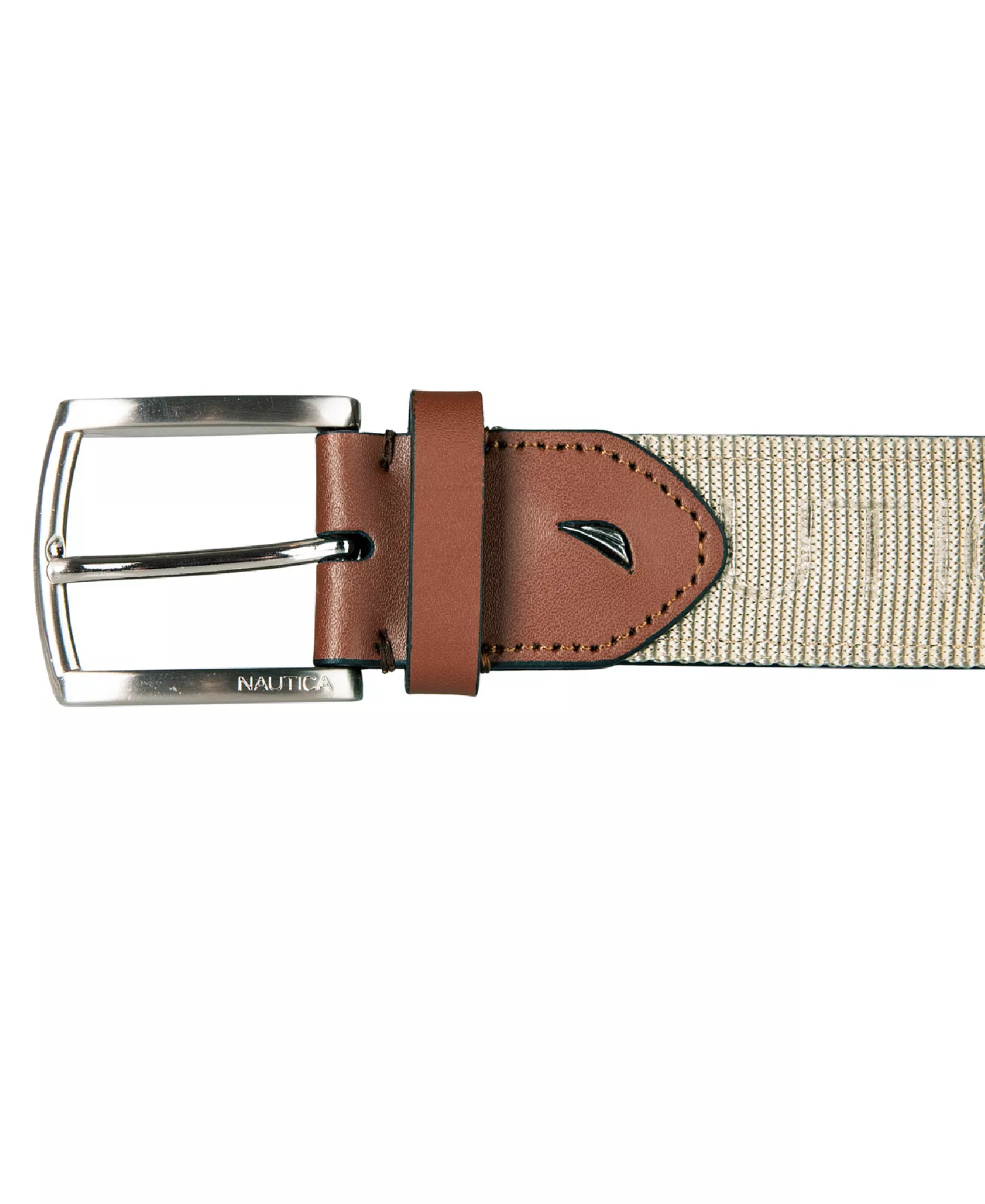 Men's Leather Tab Signature Webbing Logo Belt - Khaki - Large