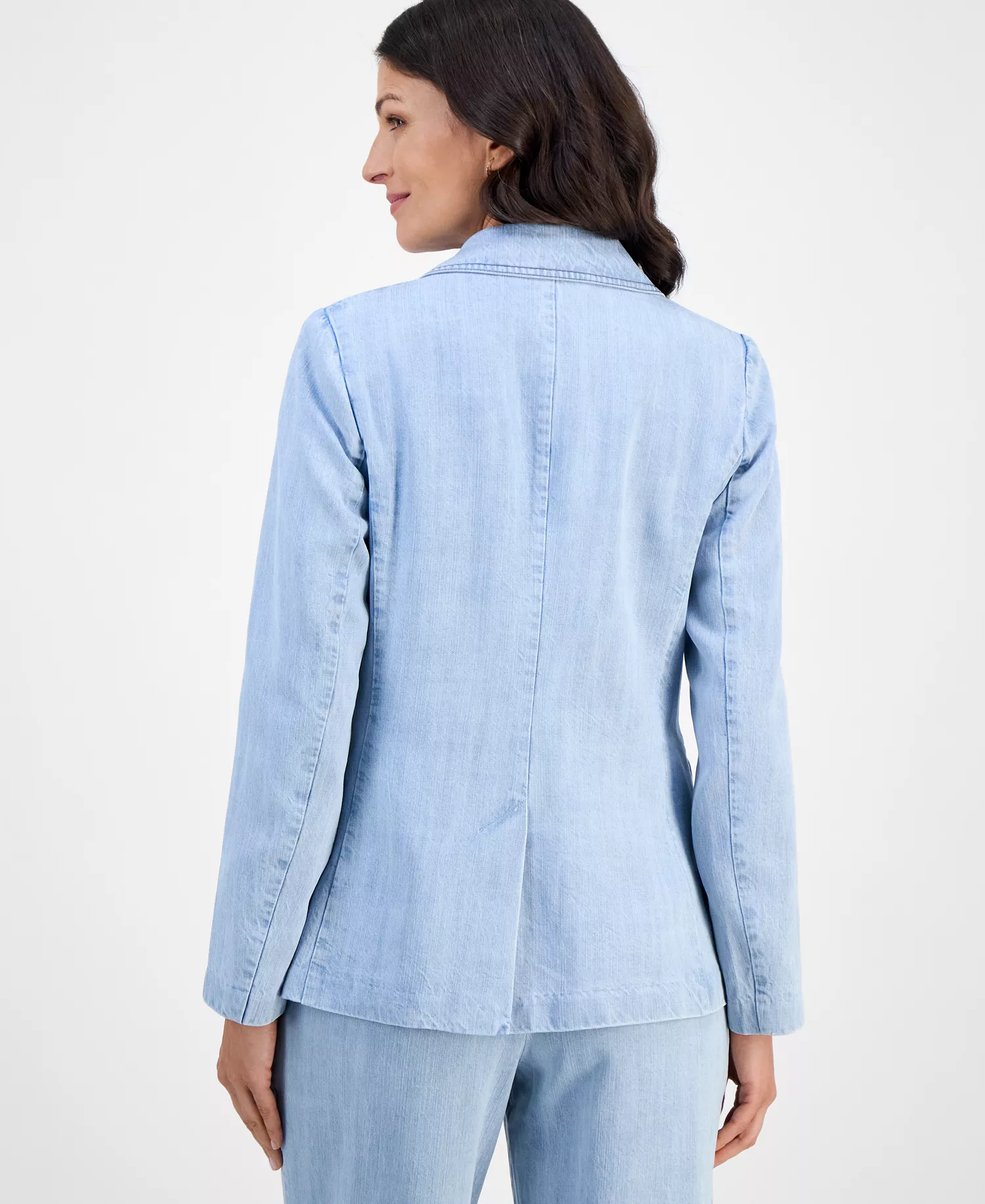 Women's Notch-Collar One-Button Jacket - Light Denim - 10