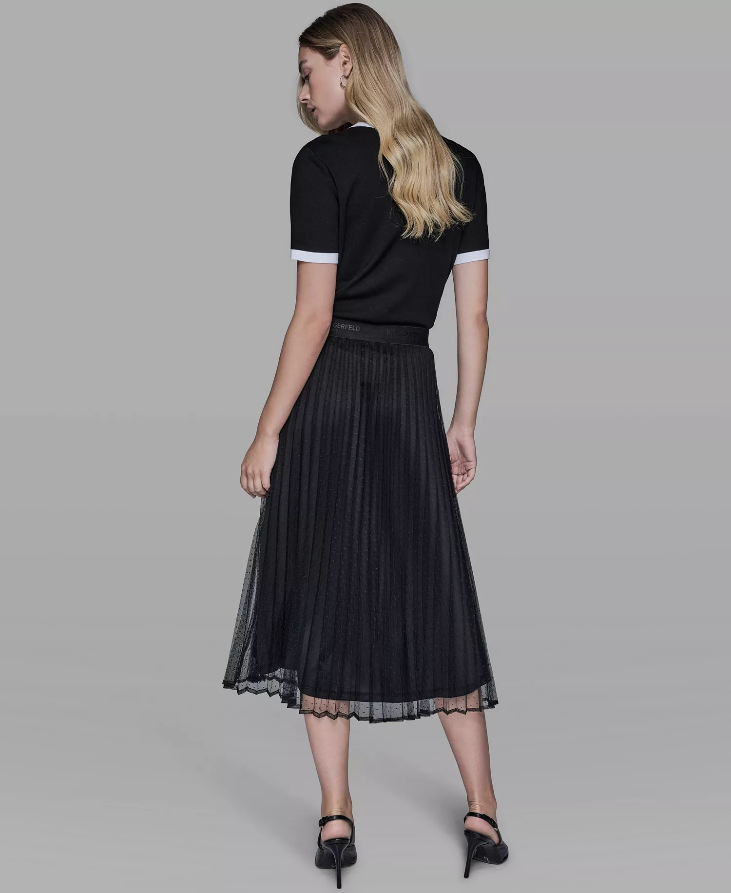 Women's Long Mesh Pleated Midi Skirt - Black - L