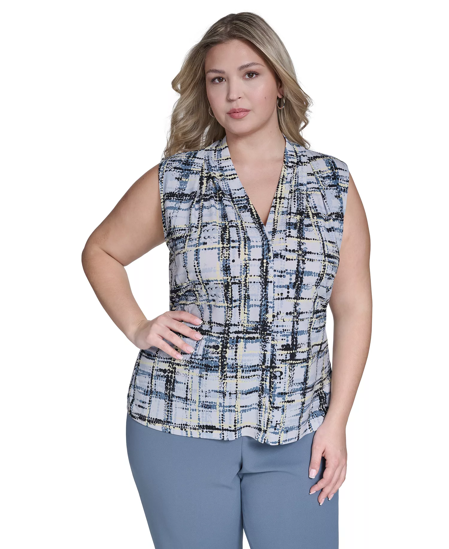 Plus Size Printed Sleeveless V-Neck Top - Zen Multi - 1X