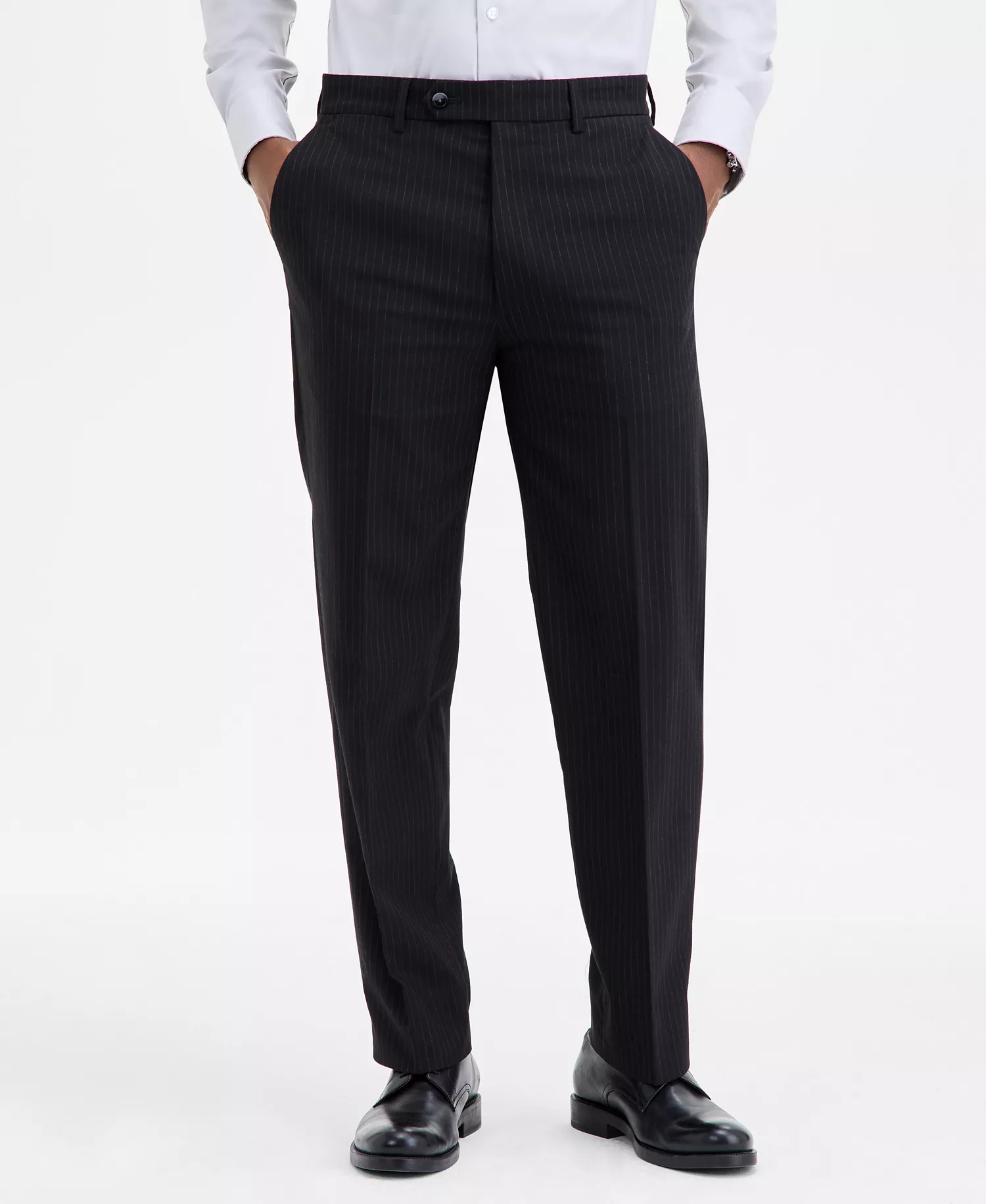 Men's Modern-Fit Stretch Fall Suit - Black Stripe - 36R