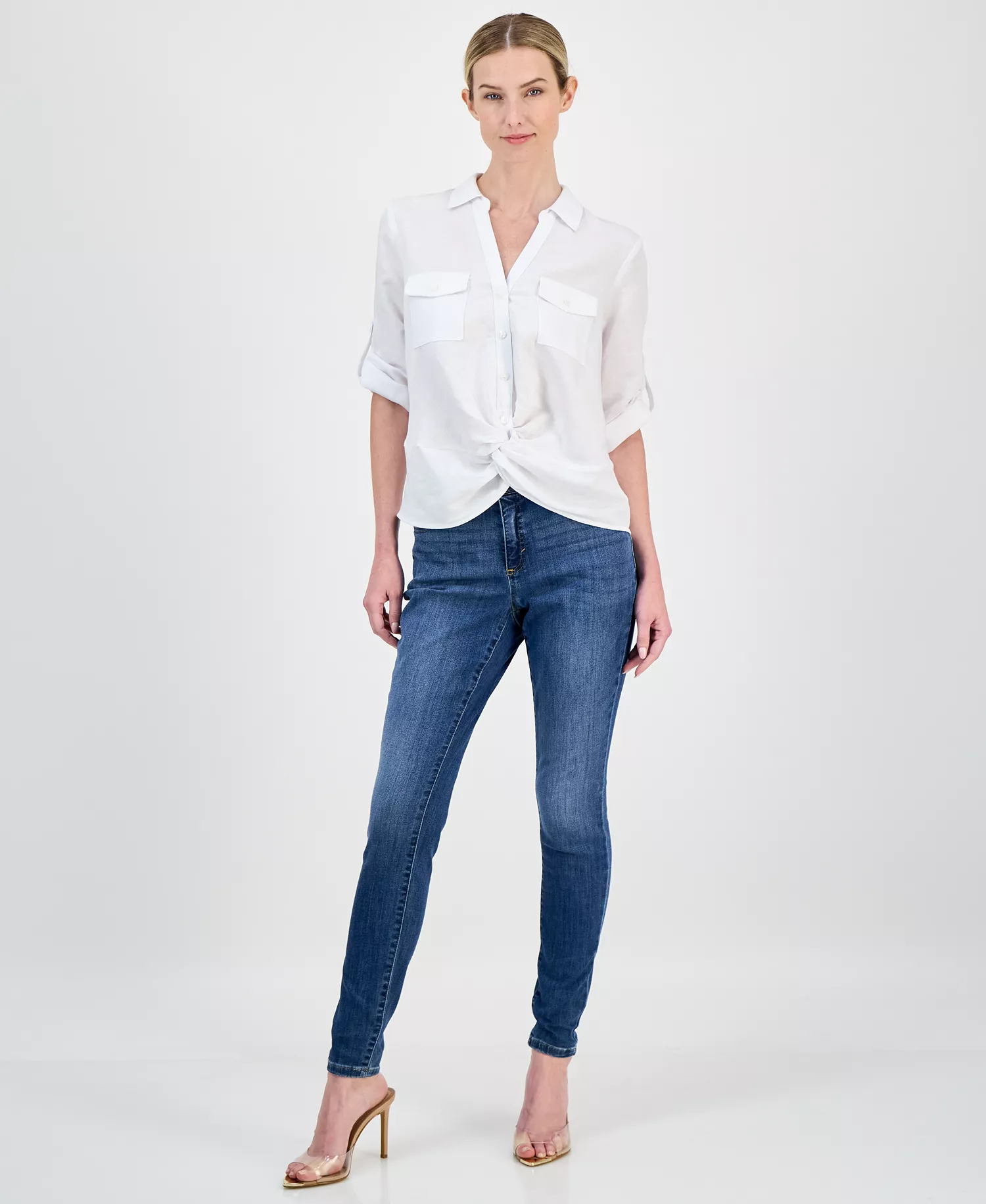 Women's Linen Twist-Hem Blouse, Created for Macy's - Bright White - L