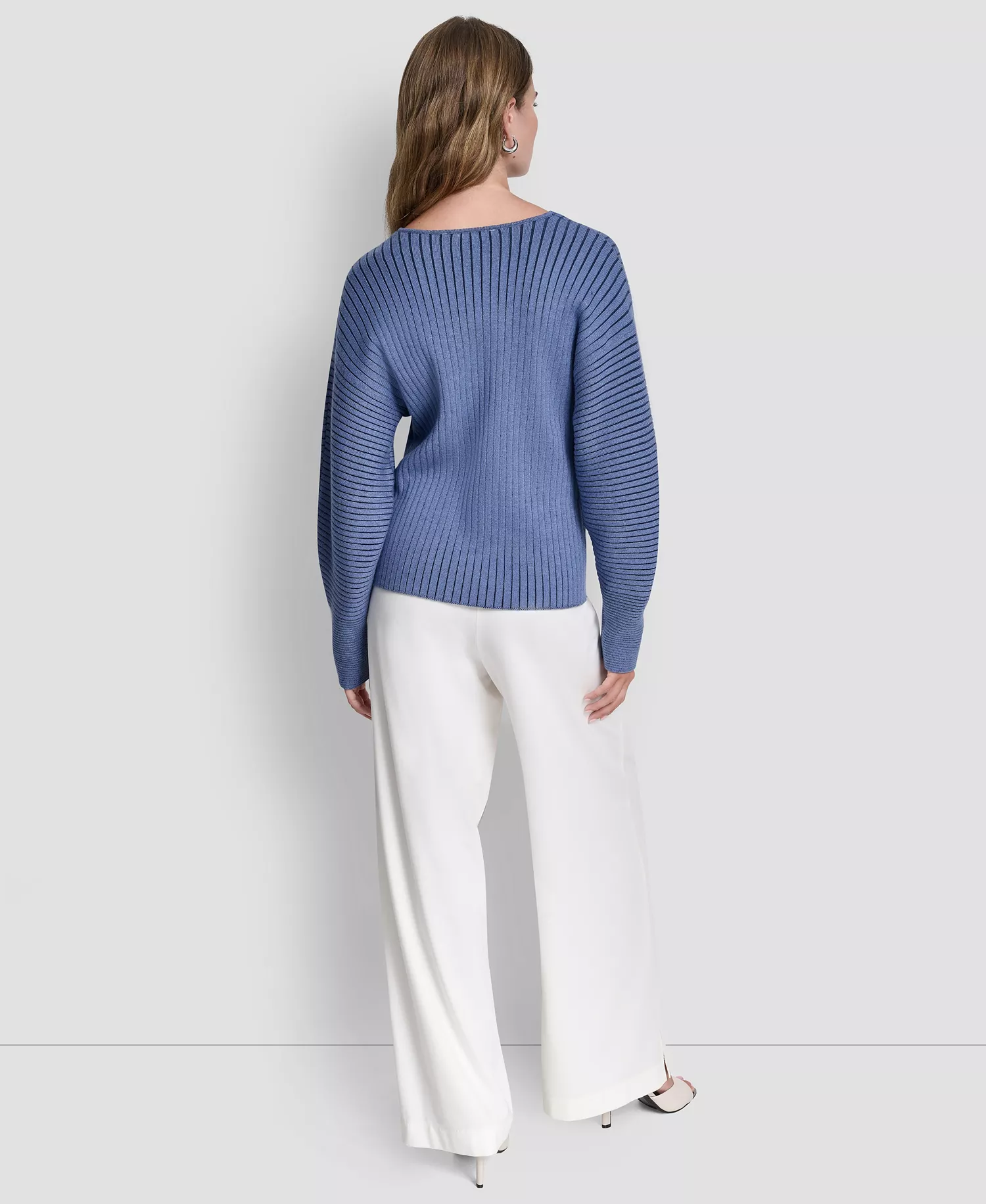 Women's V-Neck Long-Sleeve Rib-Knit Sweater  - Liberty Sky/hudson Blue - L