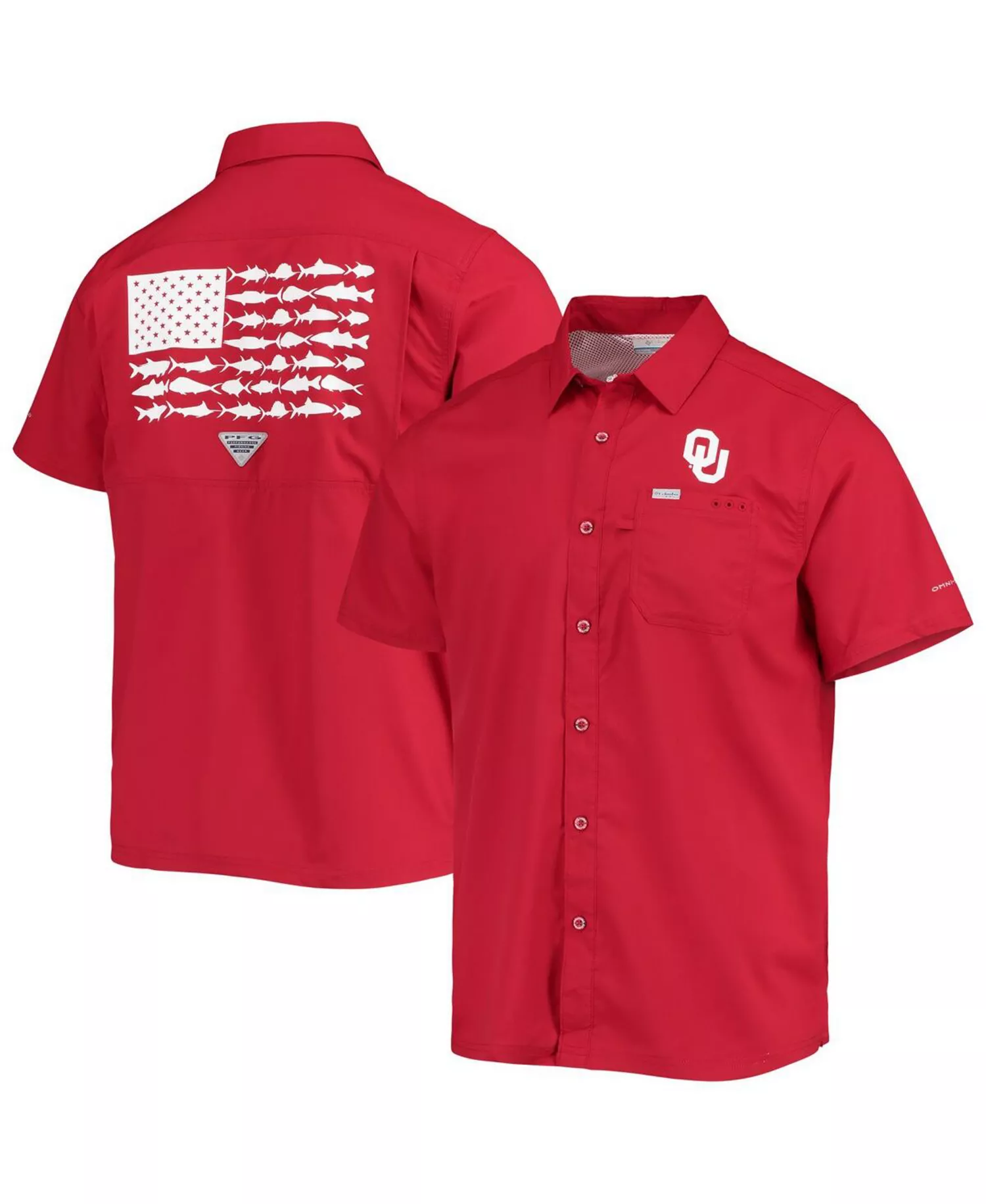 Men's PFG Crimson Oklahoma Sooners Slack Tide Camp Button-Up Shirt - Crimson - L