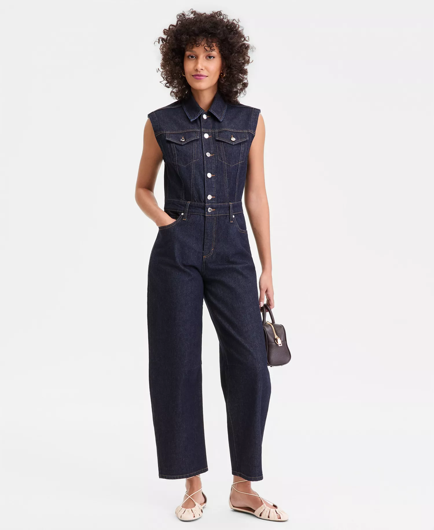 Women's Denim Barrel-Leg Sleeveless Jumpsuit, Macy's Exclusive - Hudson Wash - 0
