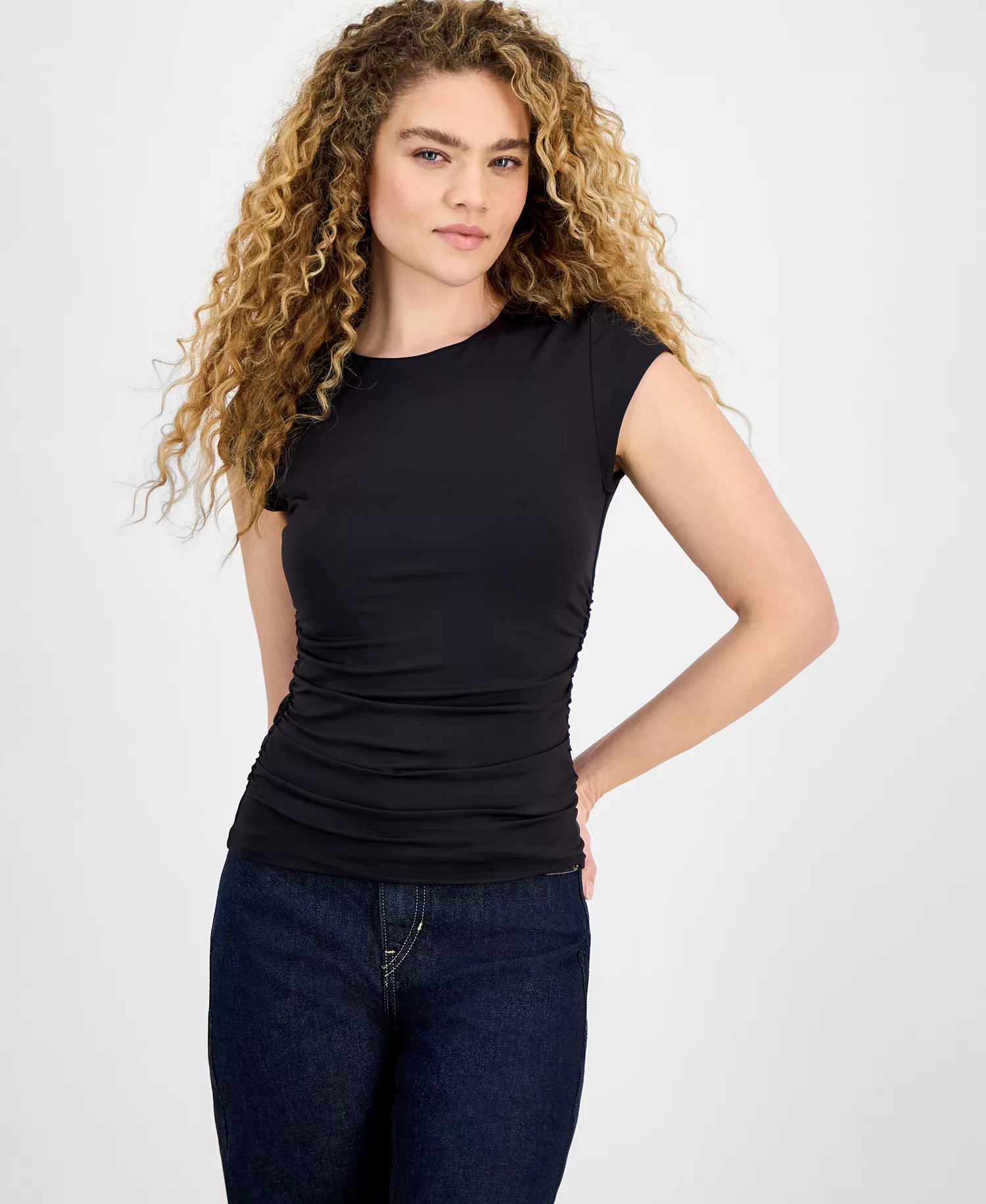 Women's Second Skin Crewneck Ruched T-Shirt  - Black - M